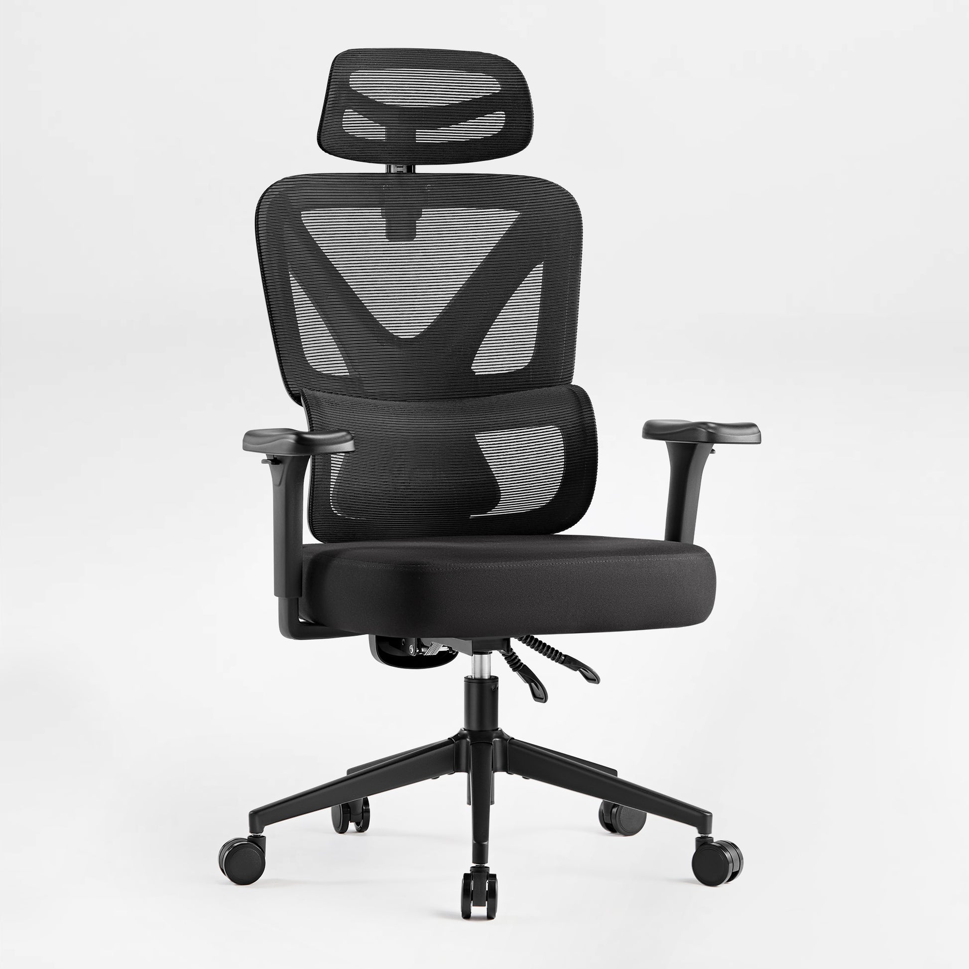 Eureka Ergonomic Black Exis ergonomic office chair with mesh back, adjustable headrest, and padded seat on a white background.