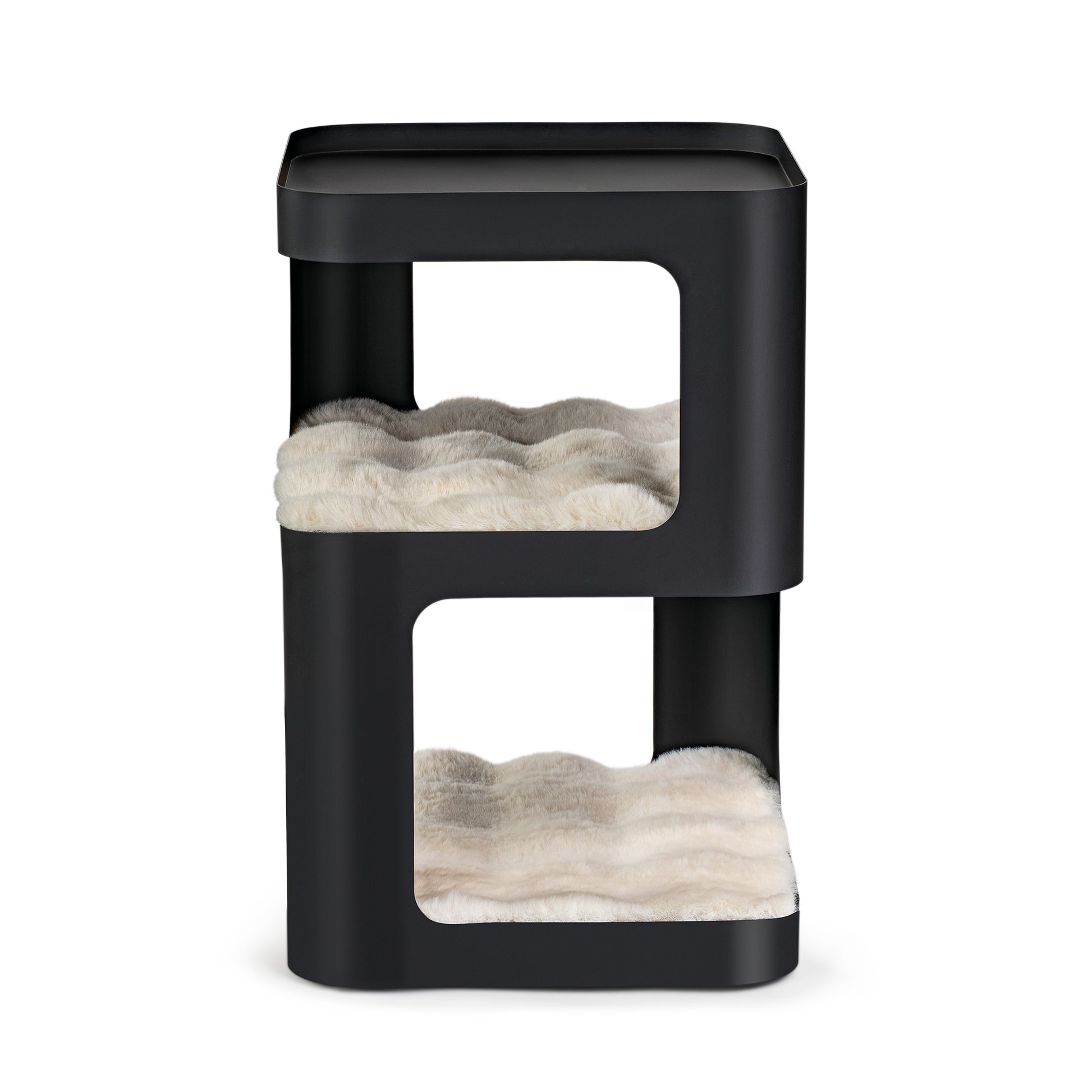 Modern Black 3-Tier Cat Tower & Side Table With Plush Cat Beds.