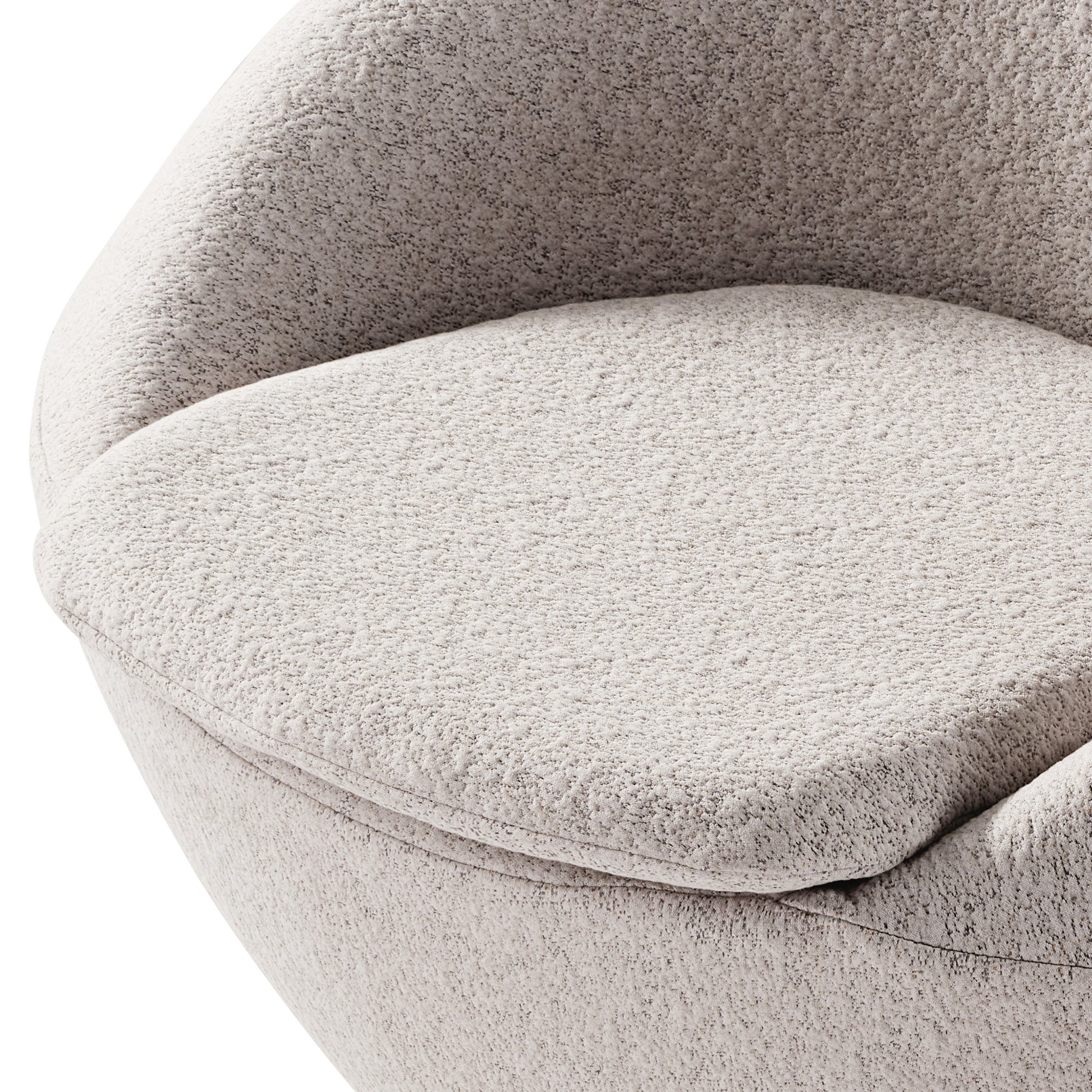 Stella Swivel Lounge Chair Detail, Light Gray Textured Fabric, Soft Pile Fabric Surface.