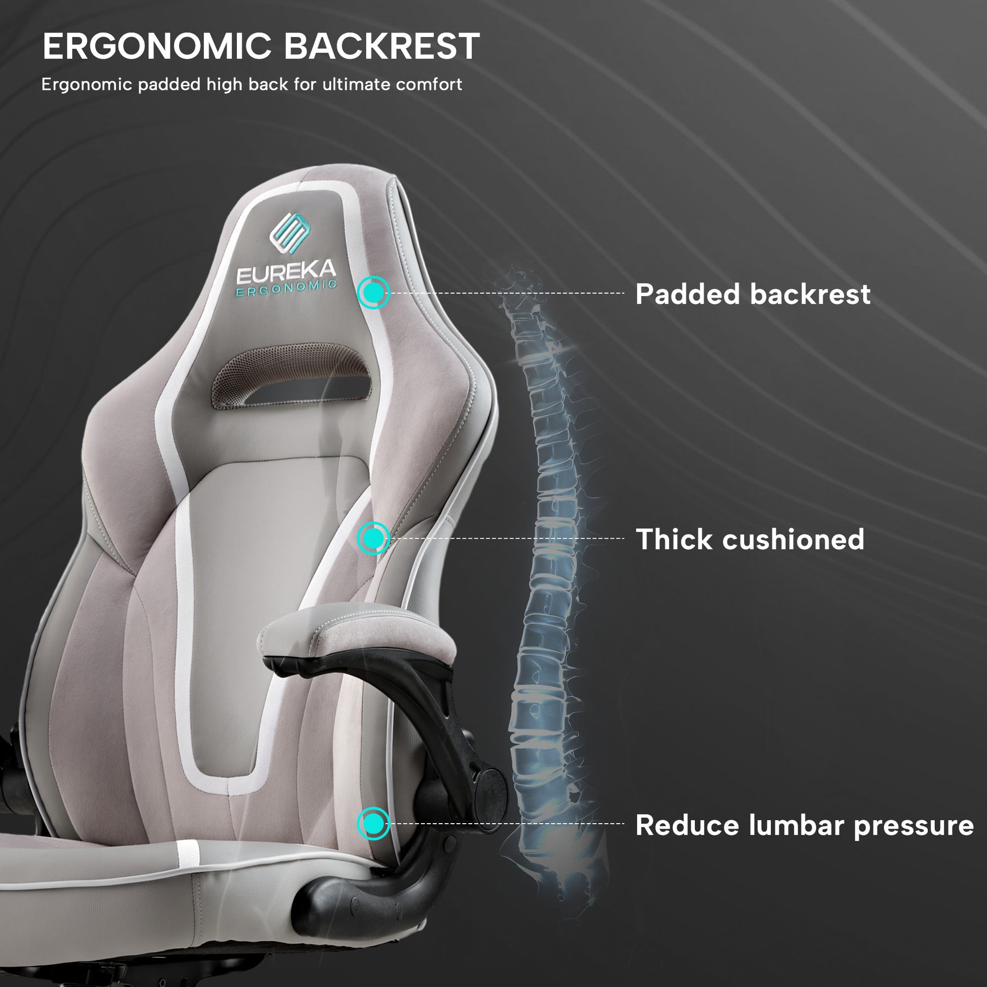 Eureka Ergonomic Vortex Gaming Chair With Ergonomic Design, Showing Padded Backrest for Ultimate Comfort.
