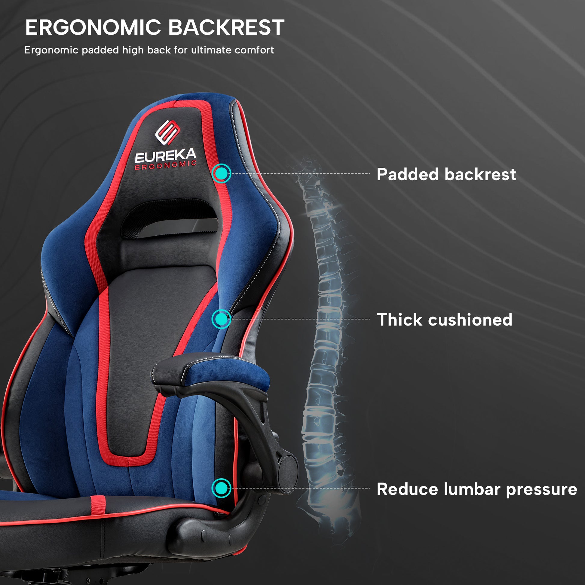 Eureka Ergonomic Vortex Gaming Chair - Ergonomic Backrest With Padded Support for Comfort and Pressure Relief.