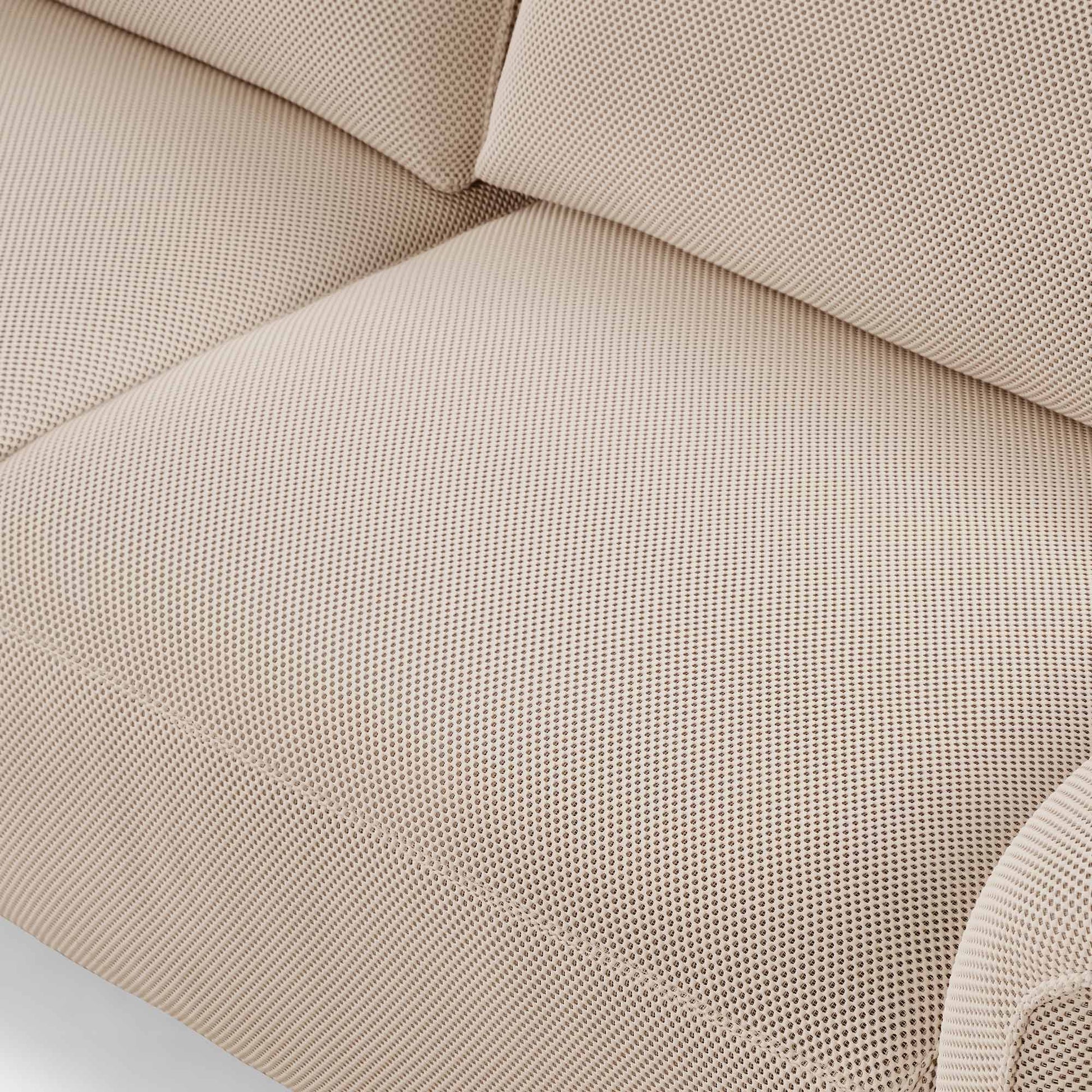 Vero Power Sleeper Sofa Detail, Breathable Techno 3D Mesh Fabric in Light Beige, Perfect for Modern Living.