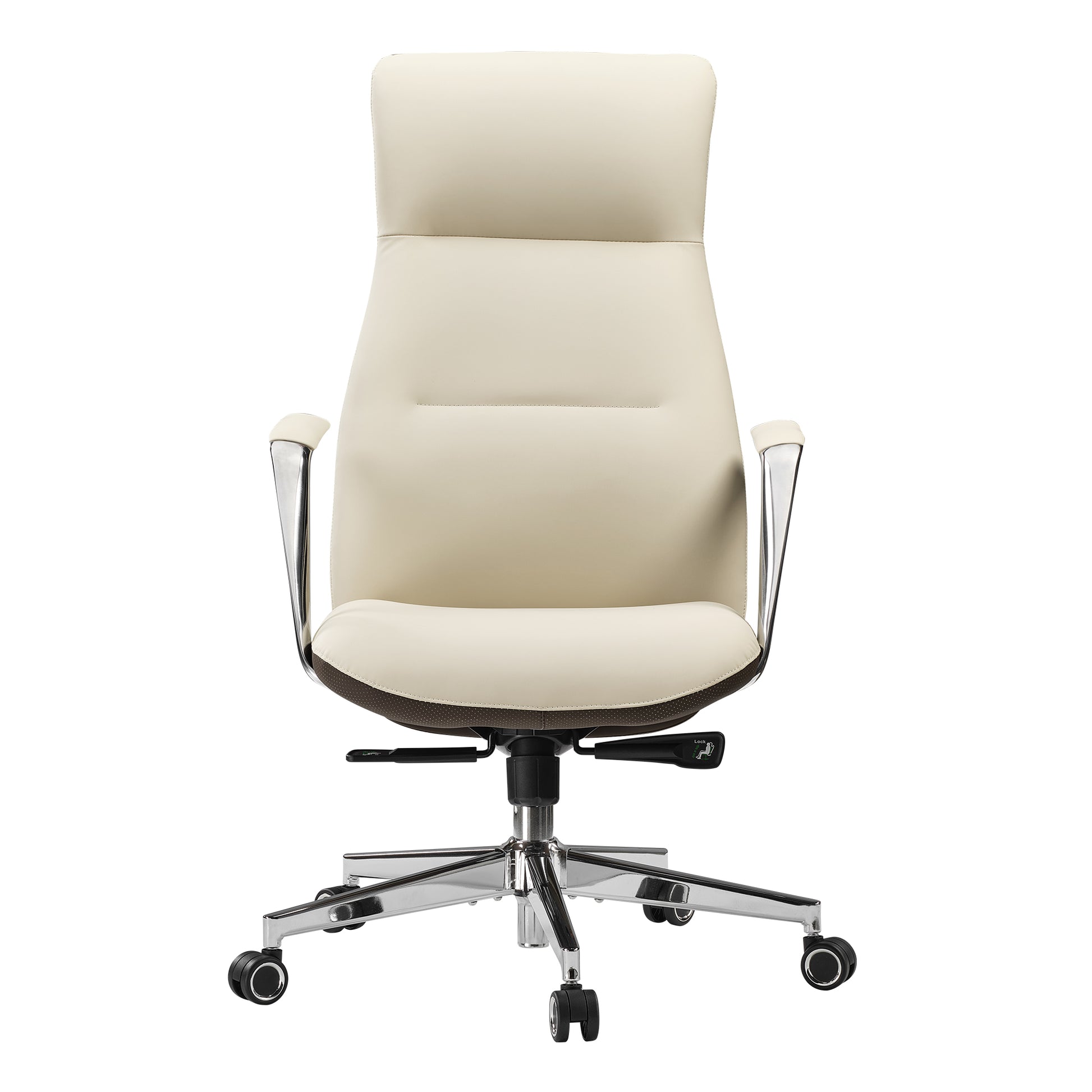 Royal Slim Executive Office Chair in Cream Leather, Ergonomic Design, Perfect for Home Office Comfort.
