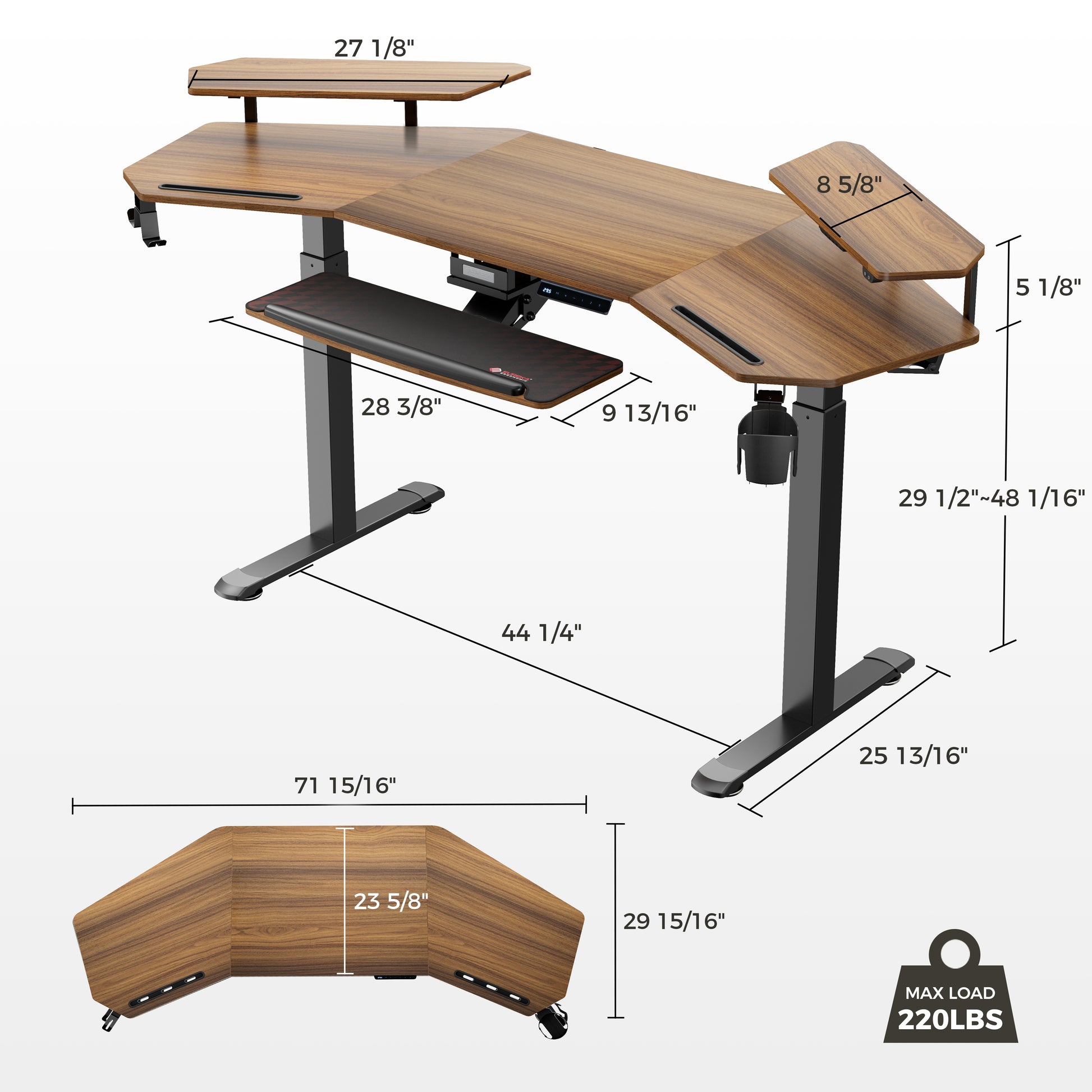 Eureka Ergonomic Aero Pro Wing-Shaped Standing Desk With Dimensions, 220Lbs Max Load. Black Ergonomic Gaming Desk Setup.
