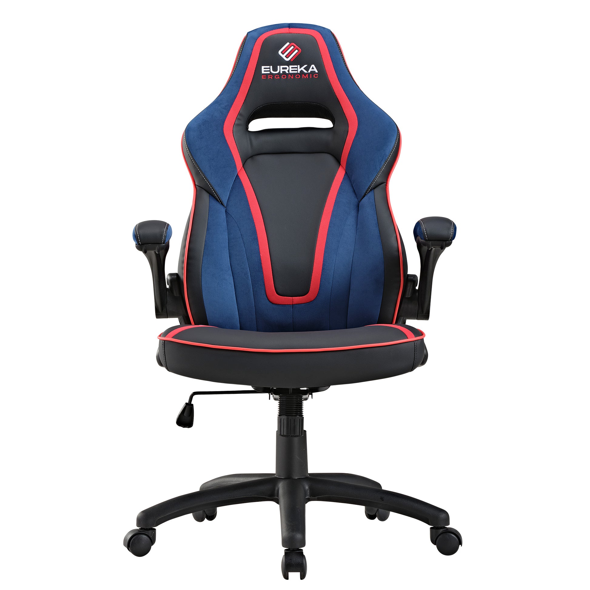 Eureka Ergonomic Vortex Gaming Chair: Blue Velour, Black Pu Leather With Red Accents, Ergonomic Design.