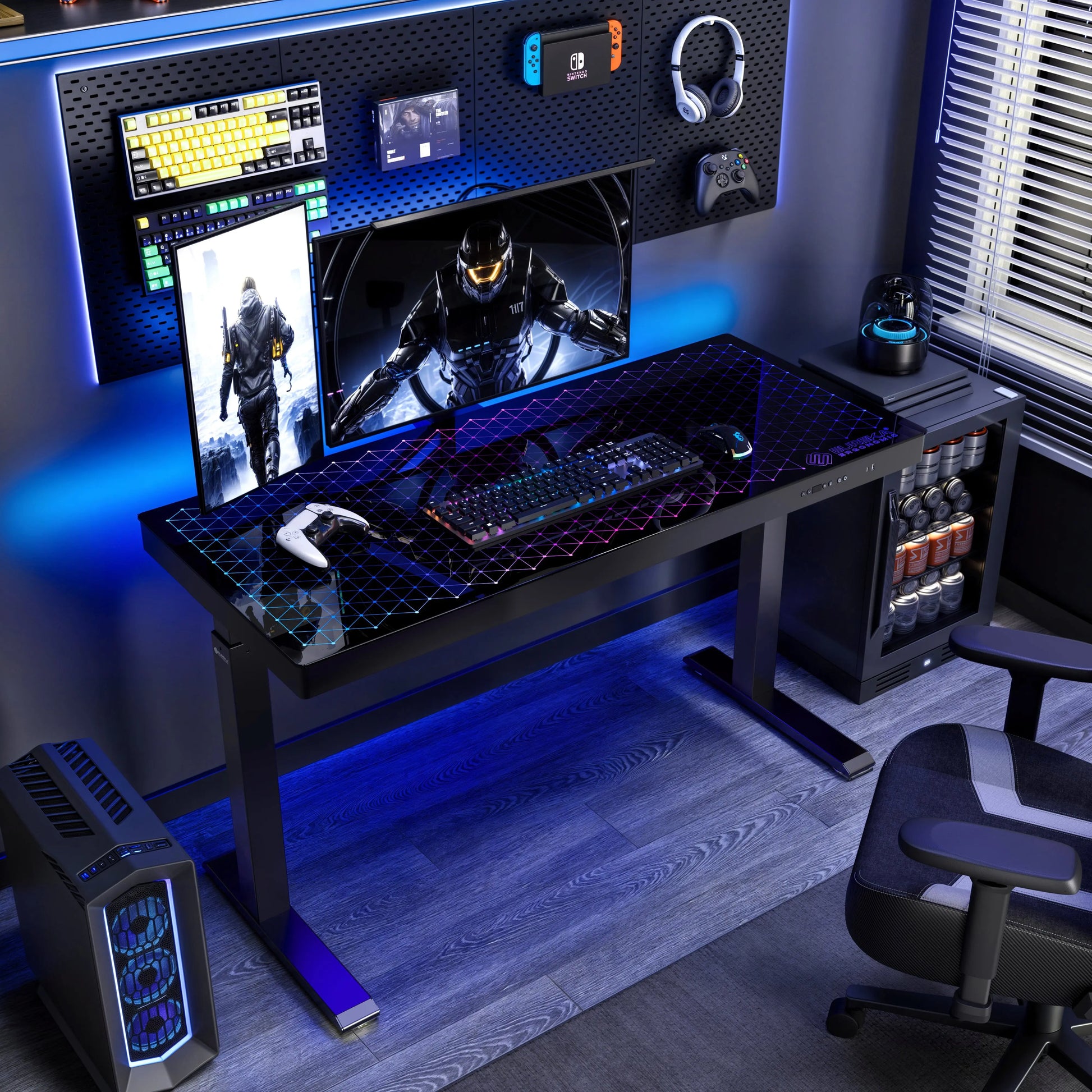 GTG-G55 Rgb Glass Gaming Standing Desk With Full Setup, Gaming, Dual Monitor, Gaming Accessories.