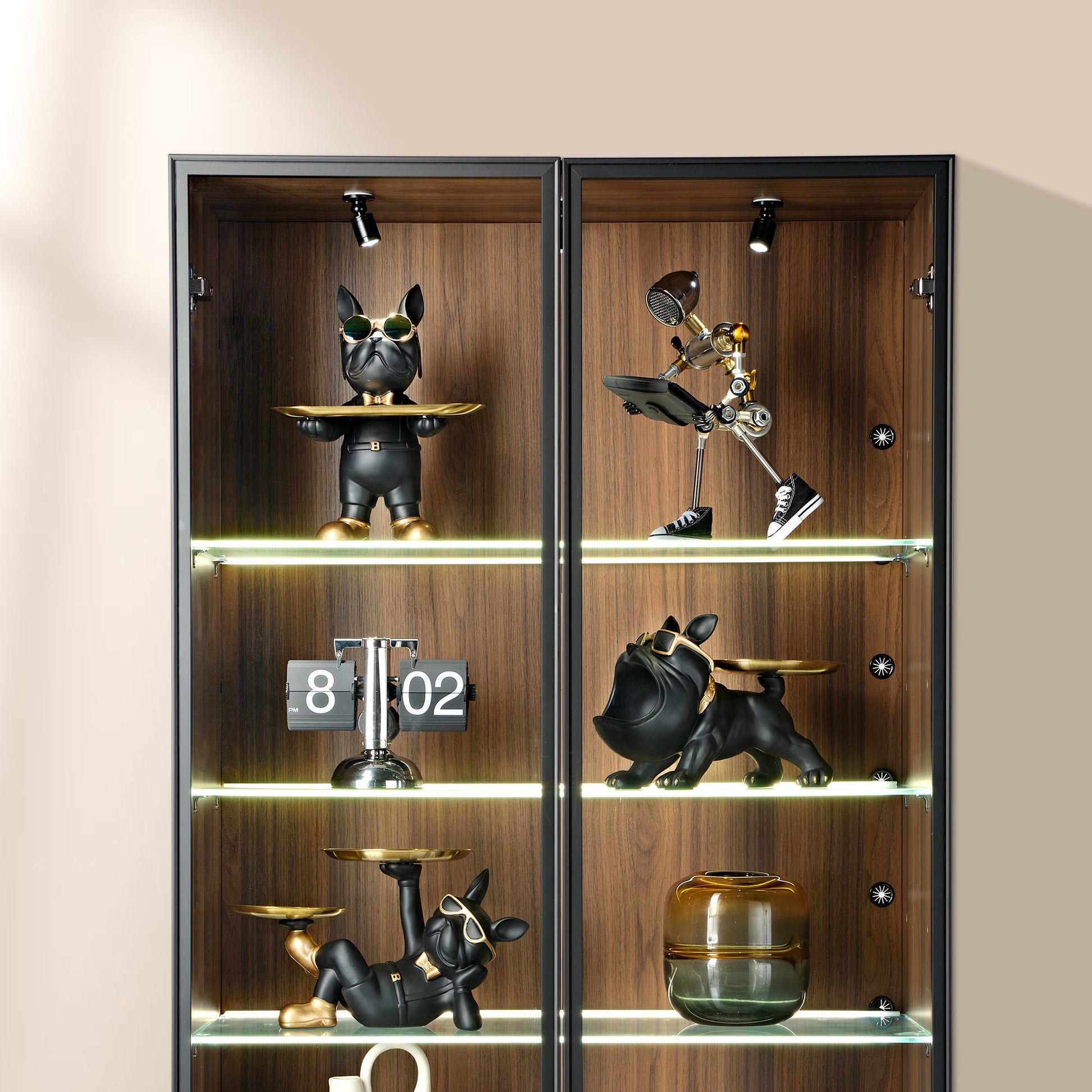 HD-13 Bulldog Storage Ornaments in a Display Cabinet. Resin Dogs With Trays, Luxury Home Decor.