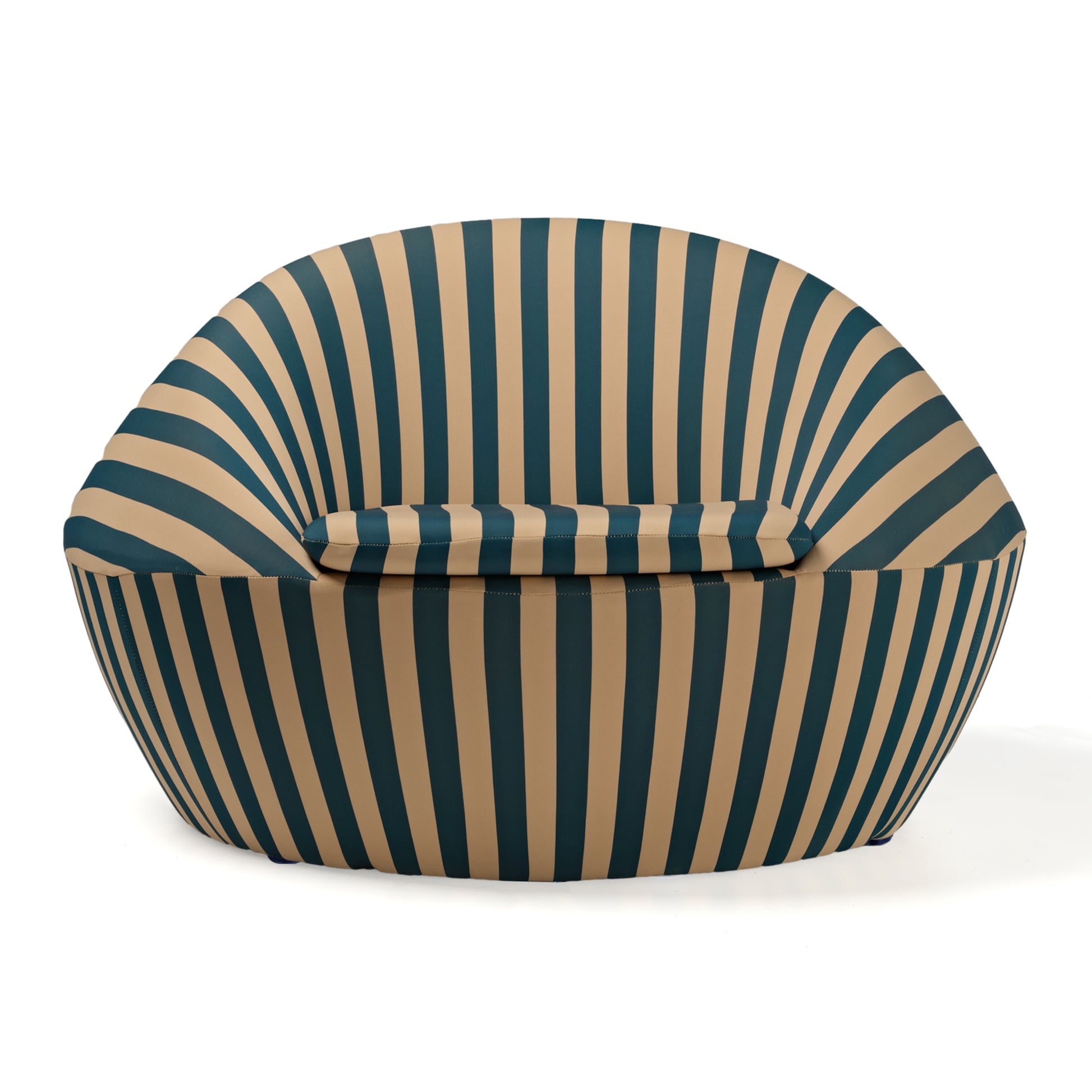 Modern Lounge Chair With Teal and Blue Stripes. Contemporary Design and Sustainable Comfort,Front View.