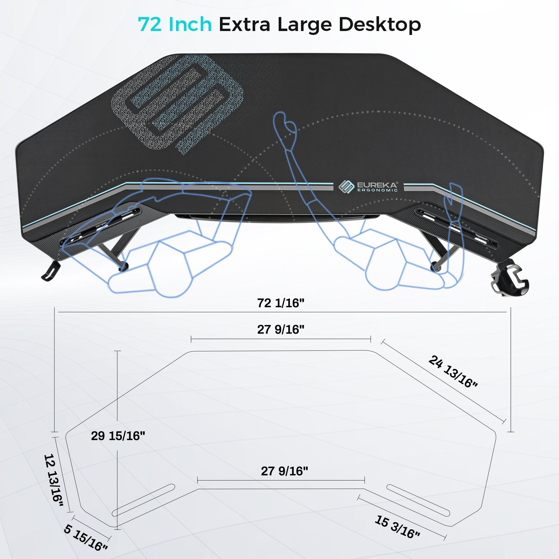 Eureka Ergonomic Top-down view of 72-inch black.