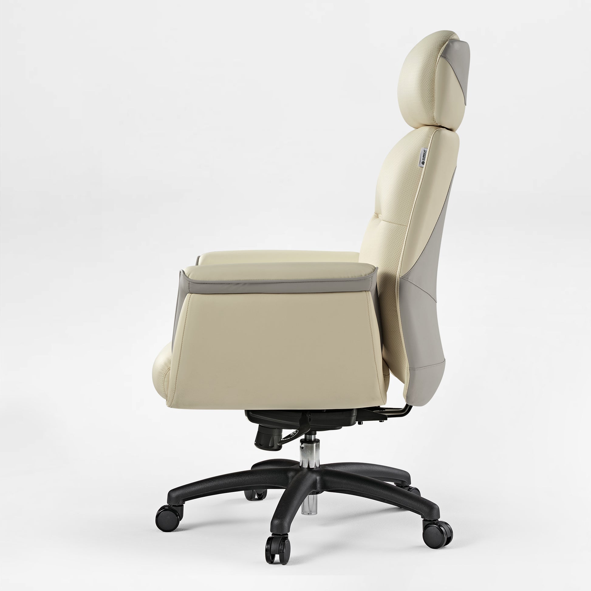 Royal Microfiber Leather Executive Office Chair in Cream With Ergonomic Design, High Back and Headrest.