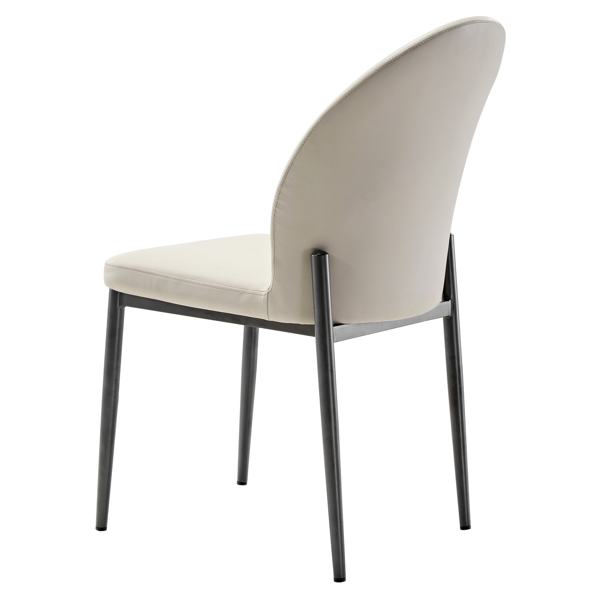 Off-White Leather Dining Chair With Black Metal Legs. Modern Minimalist Design.