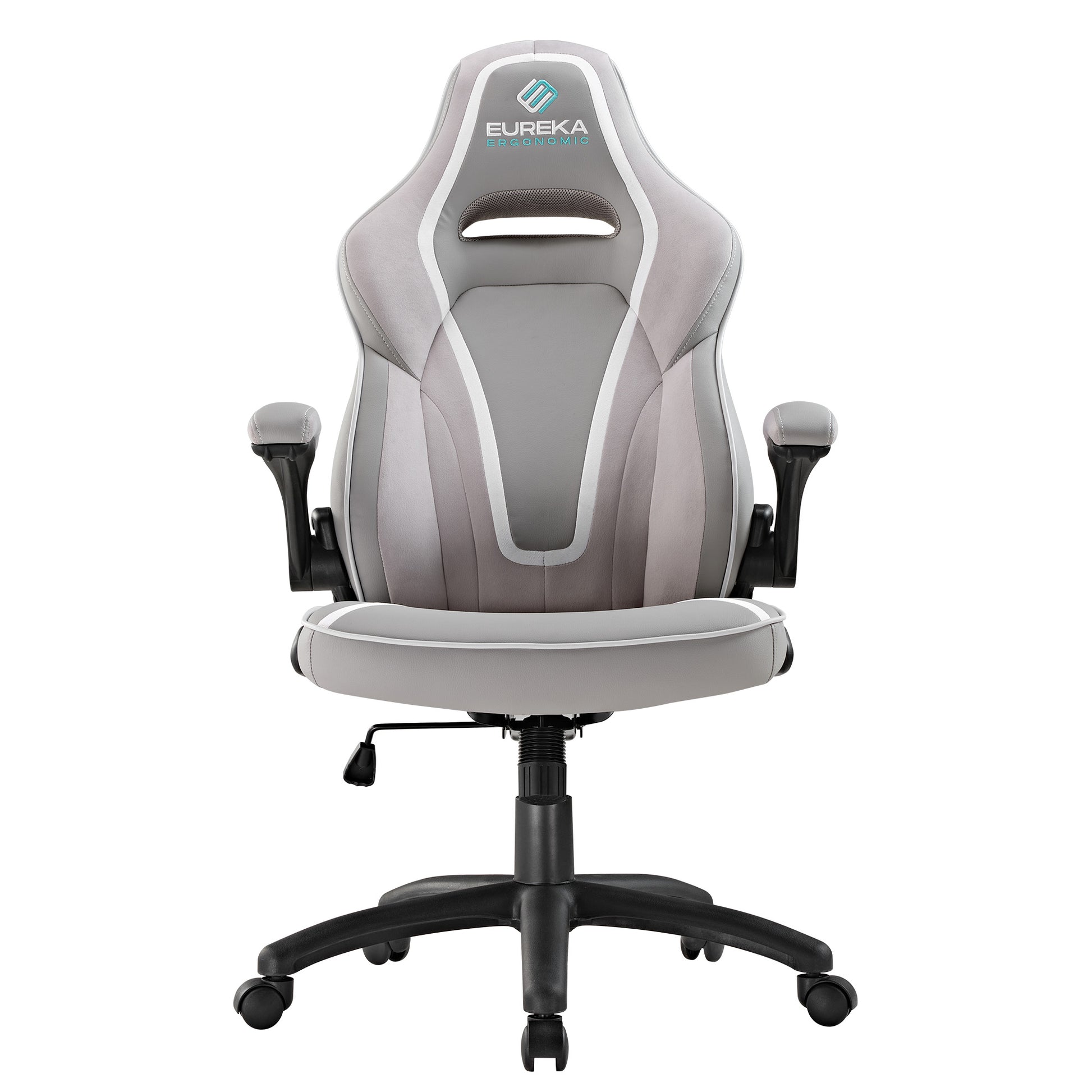 Eureka Ergonomic Vortex Gaming Chair in Gray Pu Leather and Velour, Ergonomic Design, for Basic Comfort.