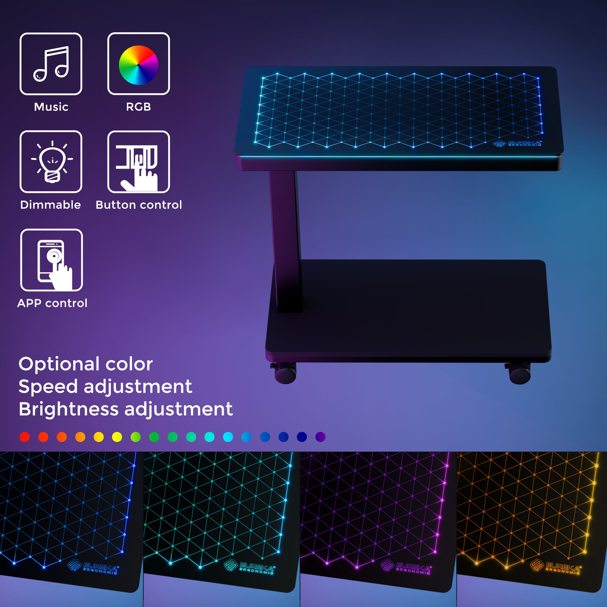 Eureka Ergonomic Height-Adjustable Illuminated Panel Cpu Cart With Adjustable Rgb Lighting and Control Options.