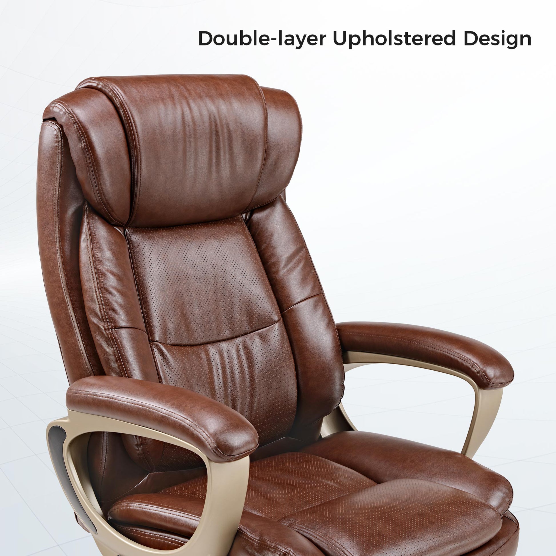Preston Executive Office Chair With Double-Layer Upholstered Design, Brown Pu Leather.