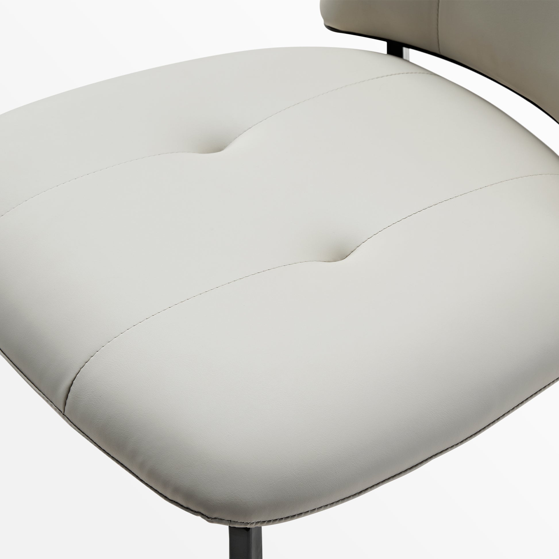 Aspen Dining Chair, Off-White Leather Upholstered Seat With Button Tufting, Modern Design.
