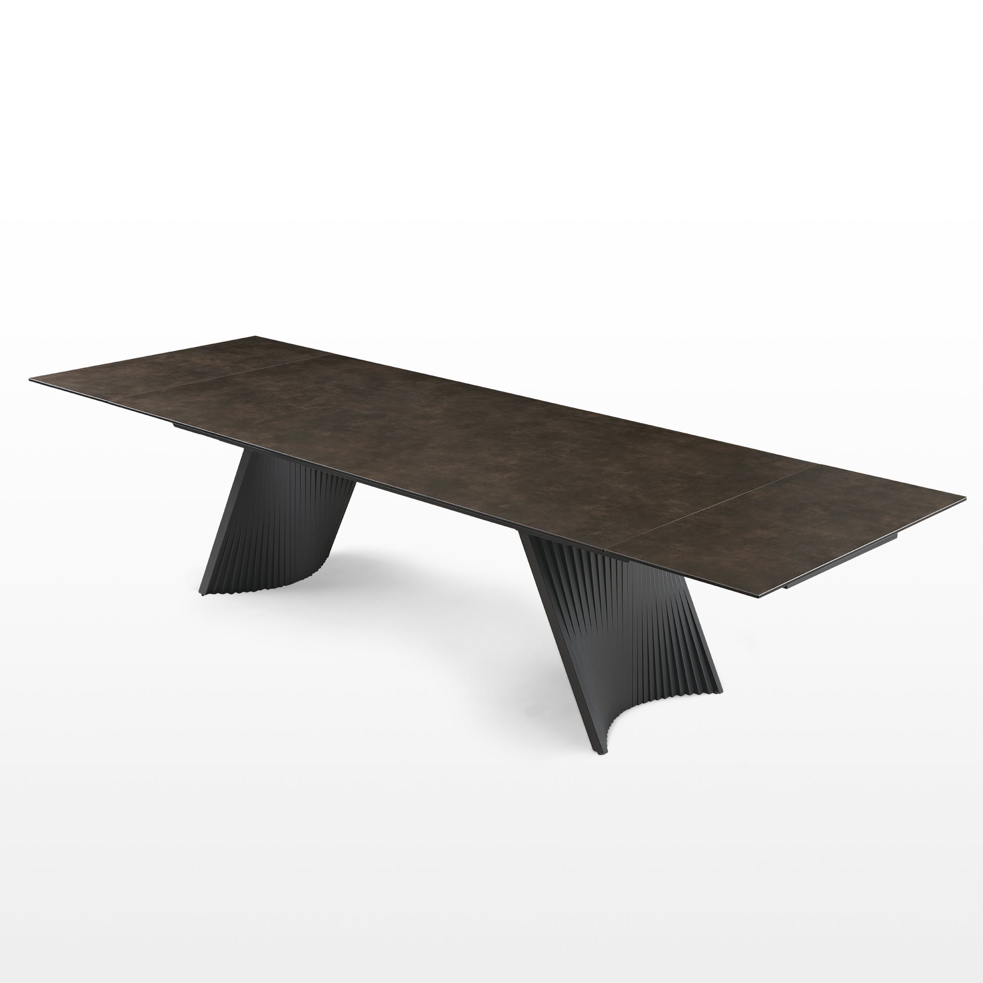 Charlotte Extendable Dining Table With Sintered Stone Desktop and Black Metal Legs, Modern Design.