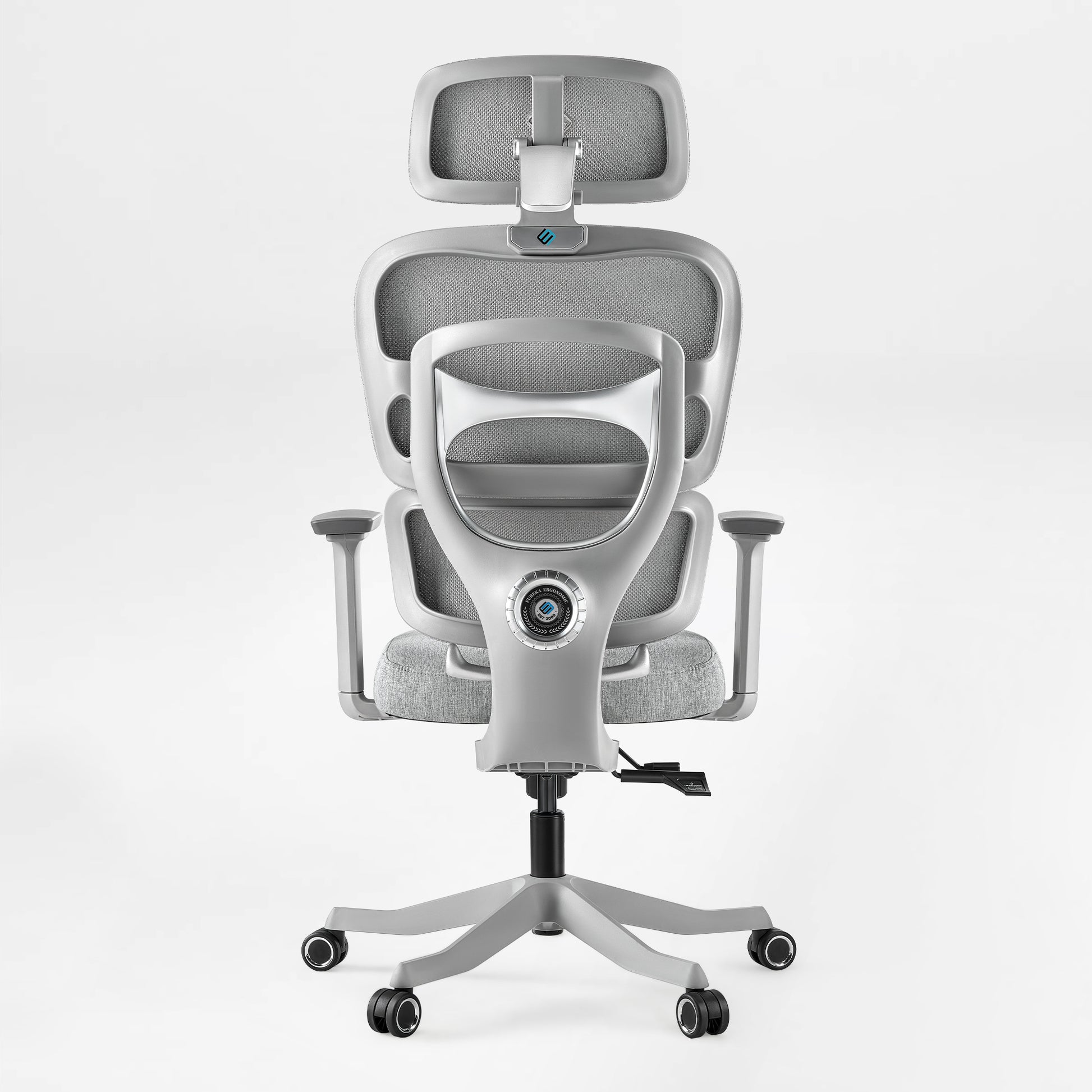 Axion chair back view with white background, Silver Gray, Fabric