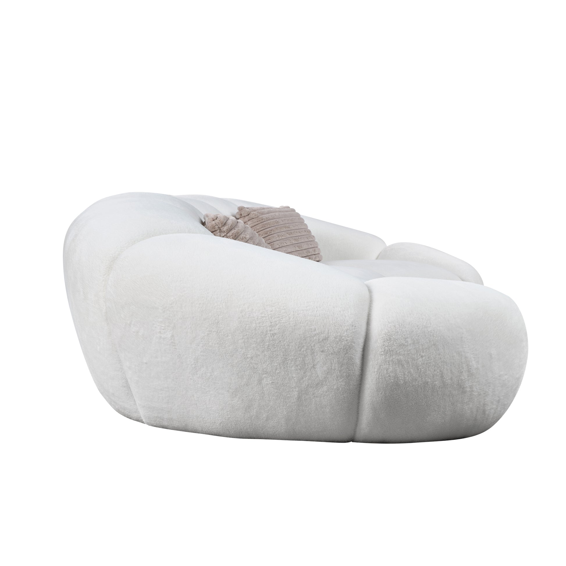 Adele Modern Curved Sofa in White Plush Fabric, Cloud-Inspired Design for Contemporary Living Room.
