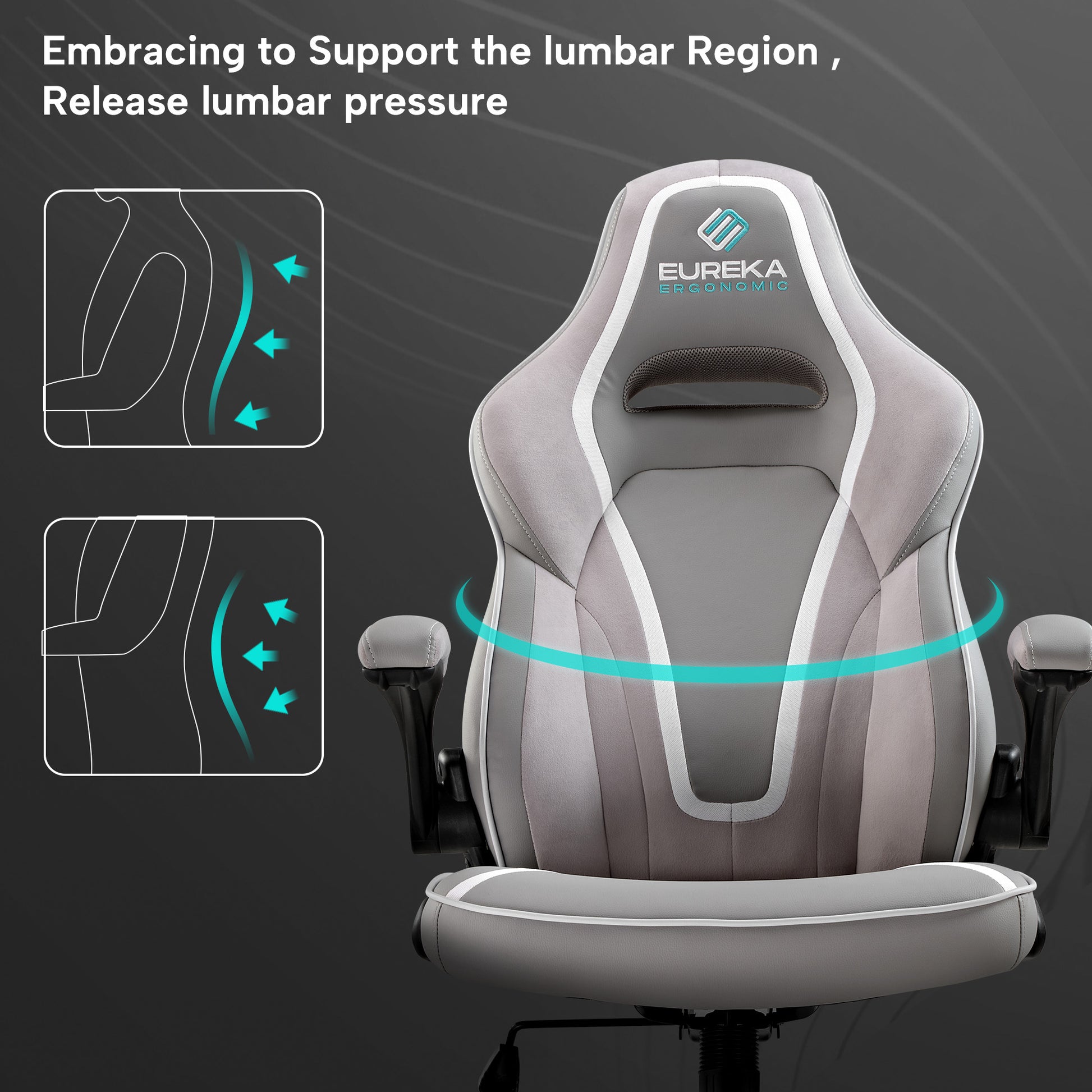 Eureka Ergonomic Vortex Gaming Chair With Lumbar Support, Gray Pu Leather and Velour Ergonomic Design for Pressure Relief.