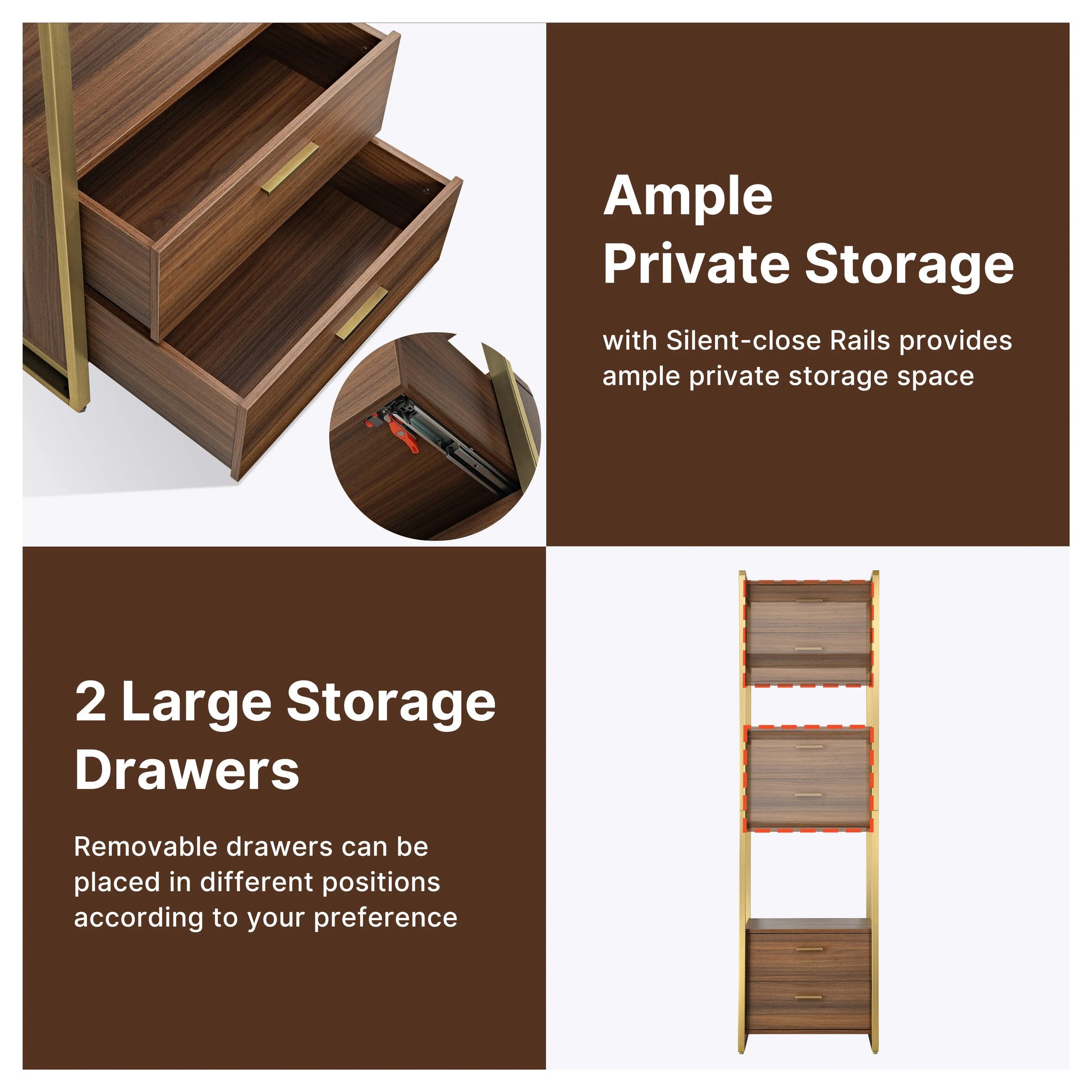 Eureka Ergonomic Sonoma Storage Shelf Featuring Two Large Drawers With Silent-Close Rails and Adjustable Drawer Placement.