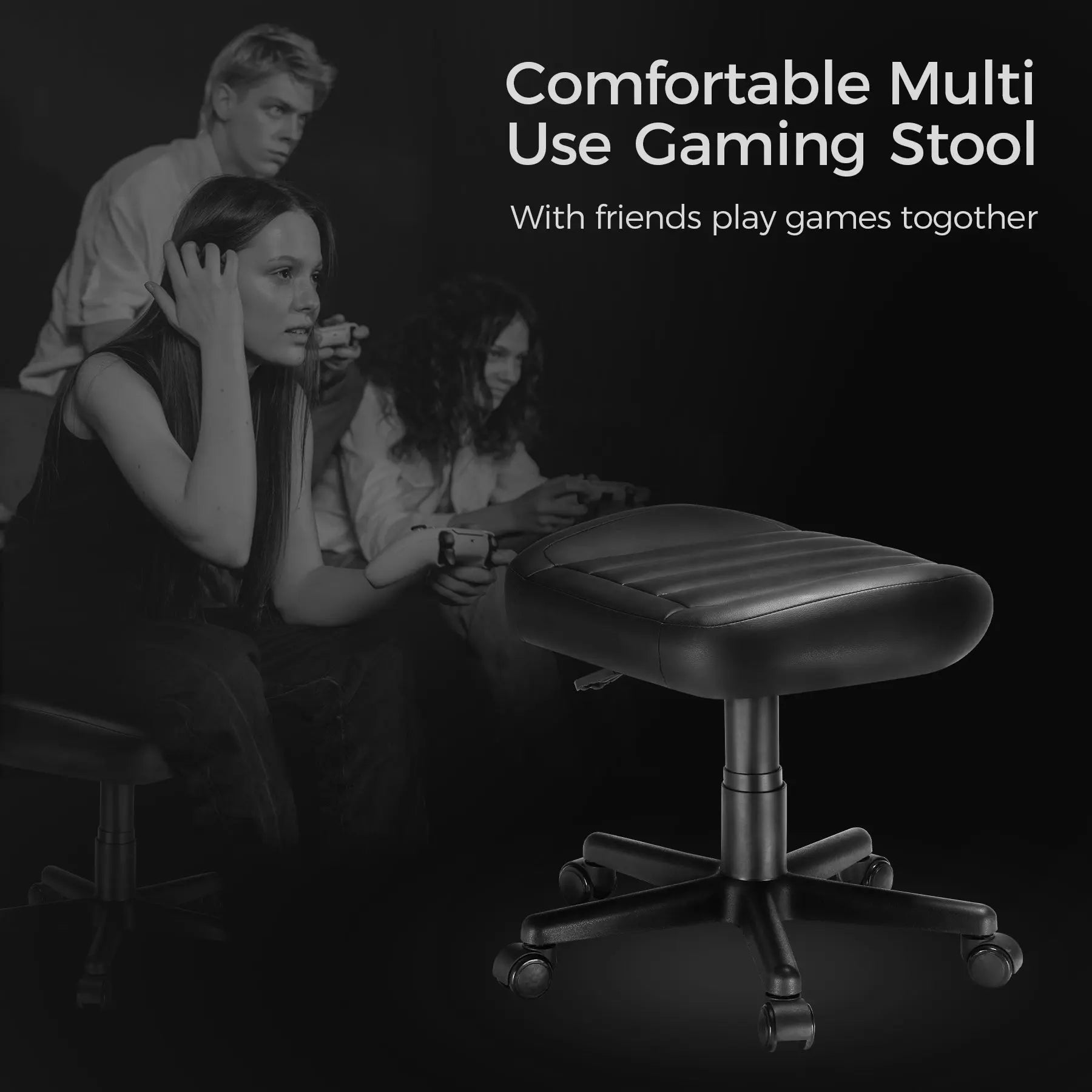 Eureka Ergonomic Multi-Use Gaming Stool in Black With Friends Playing Games. Comfortable Ergonomic Design.