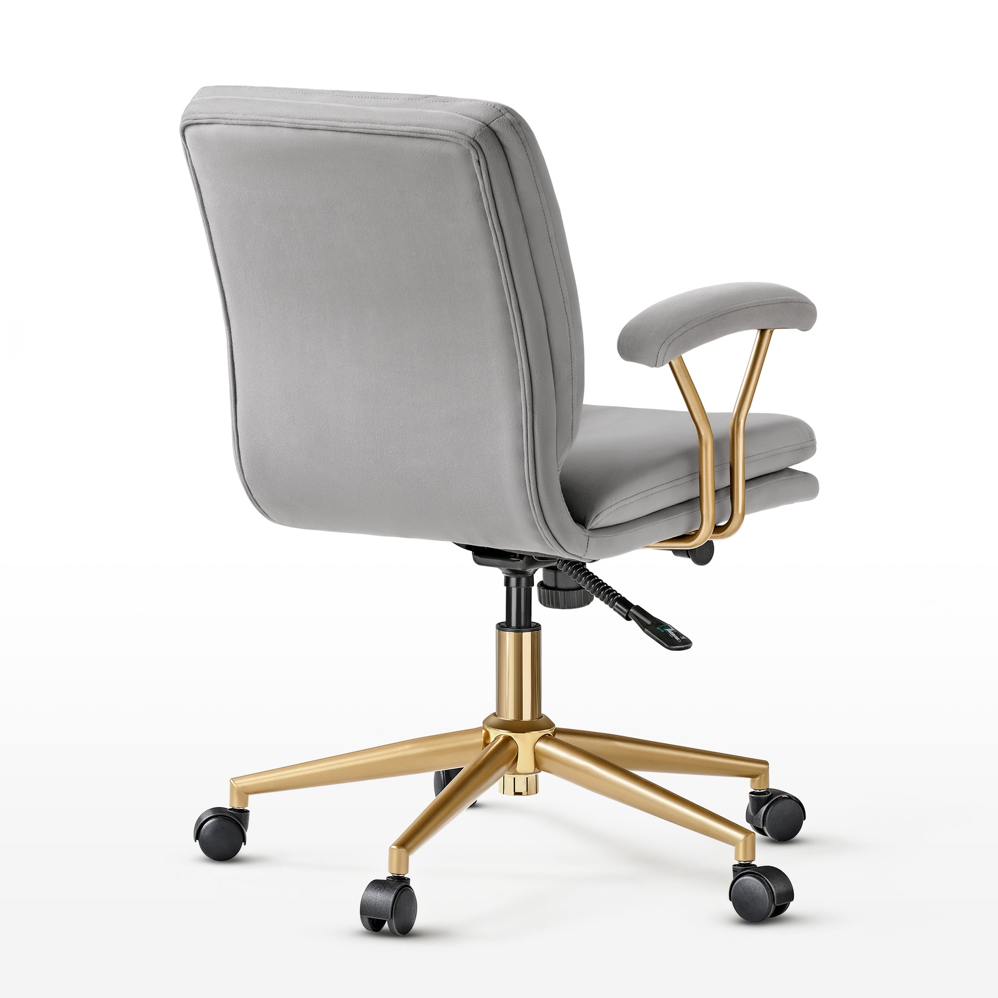 Adena Velvet Office Chair in Gray With Gold Base, Modern Office Chair With Tilt Feature.