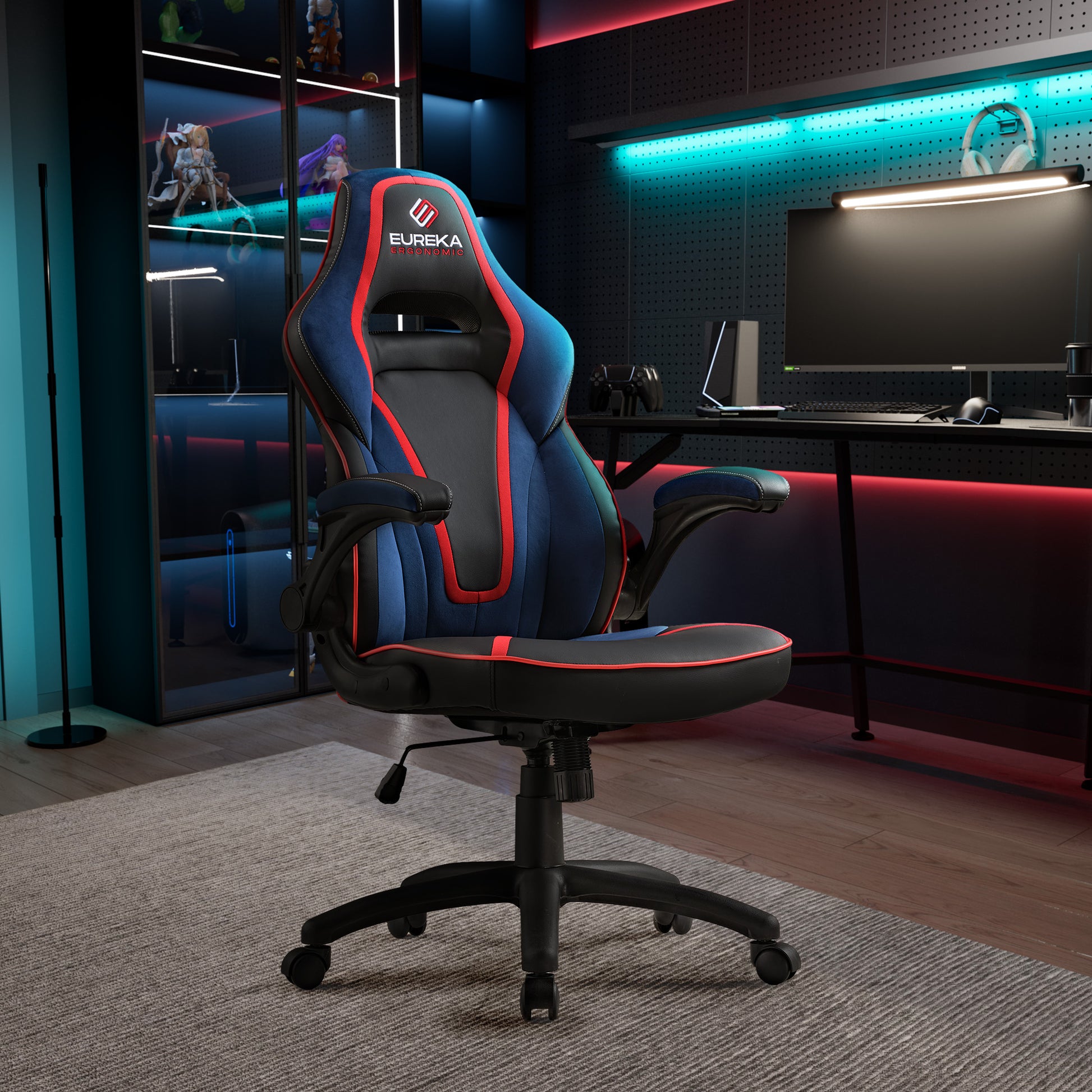 Eureka Ergonomic Vortex Gaming Chair, Blue and Black Ergonomic Design for Comfort and Style.