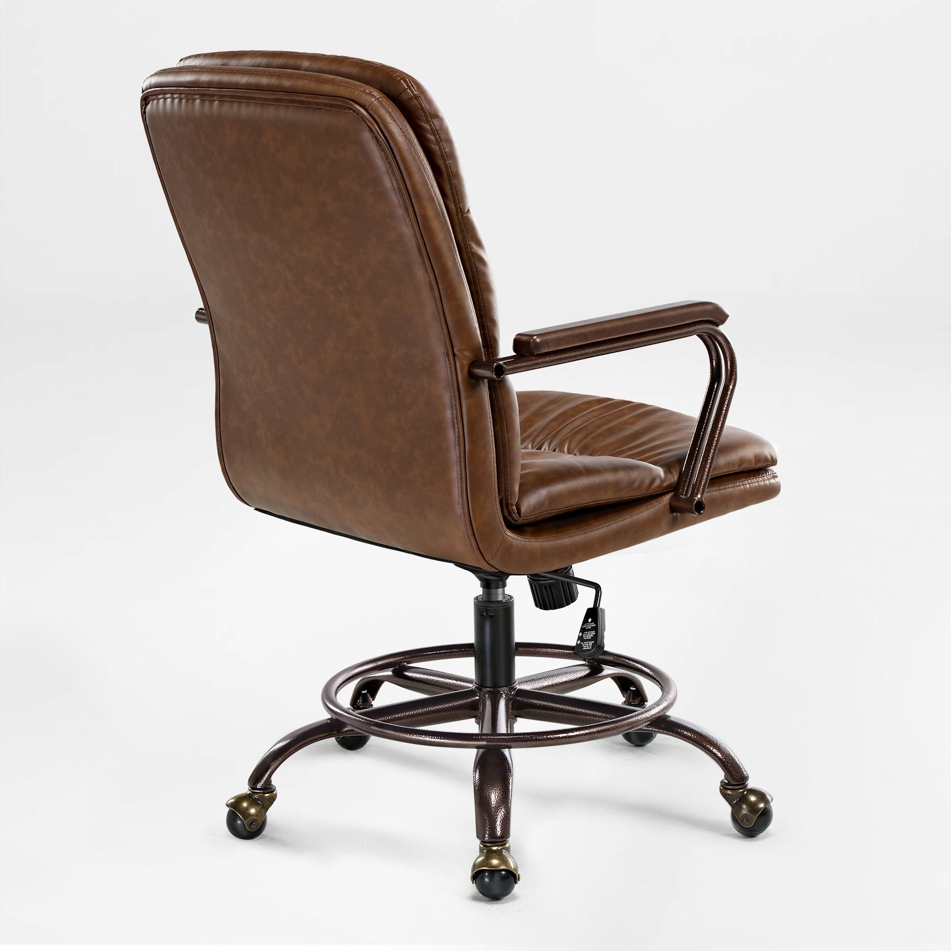 Regal Pu Leather Home Office Chair in Brown, Mid-Century Design With Bronze Accents and Ergonomic Features.