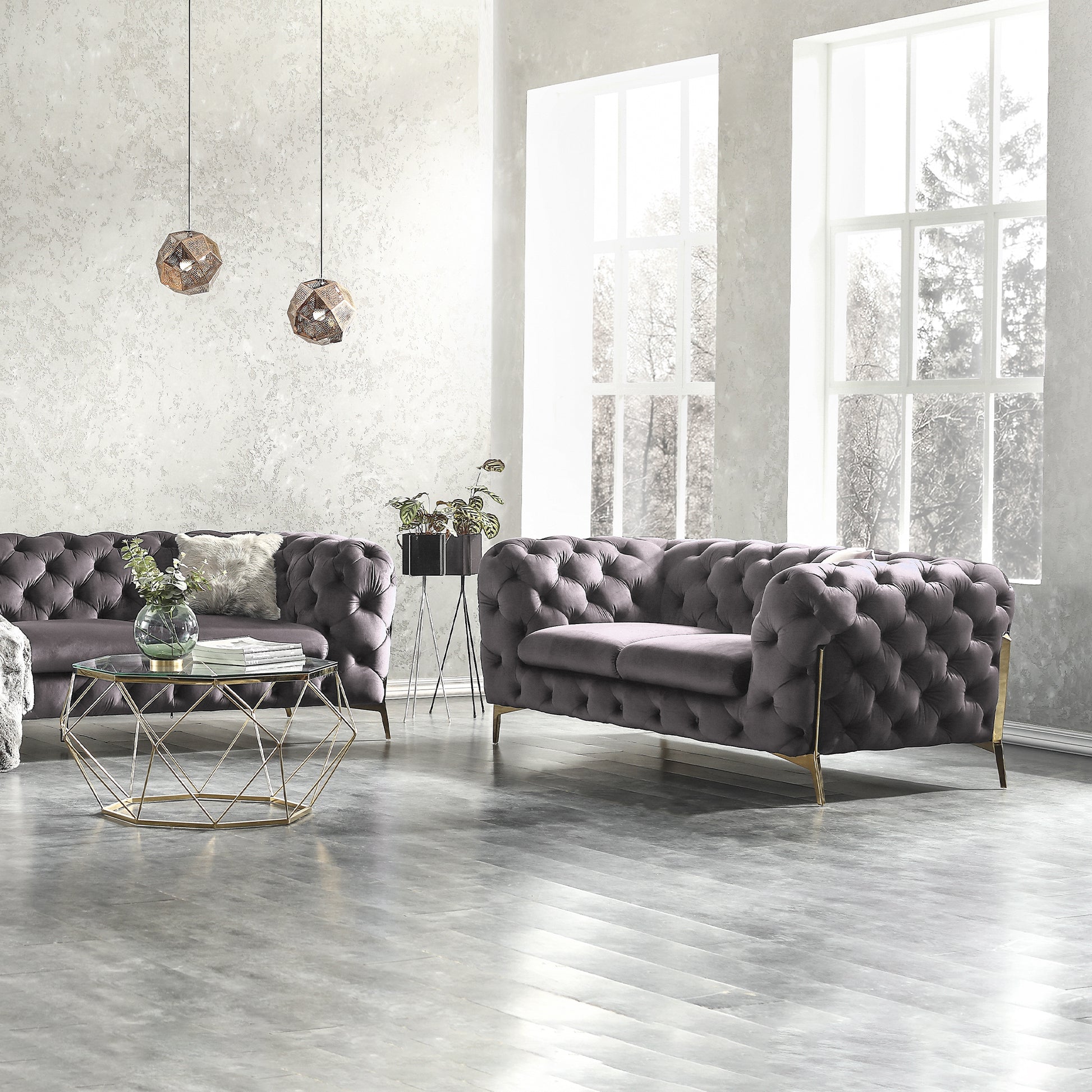 Modern Luxury Loveseat Sofa in Velvet With Rose Gold Legs. Stylish Living Room Furniture.