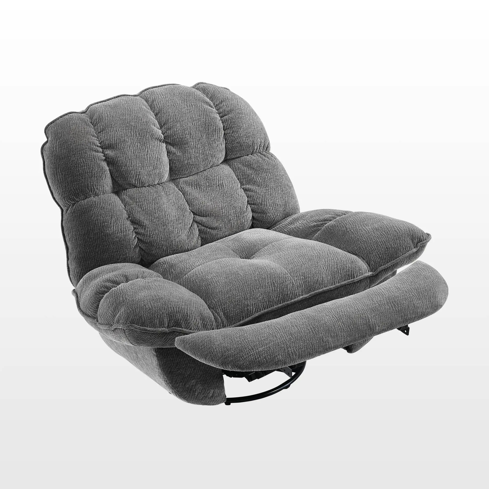 Grayson Manual Recliner Chair in Gray Chenille Fabric With Swivel Base for Comfort.