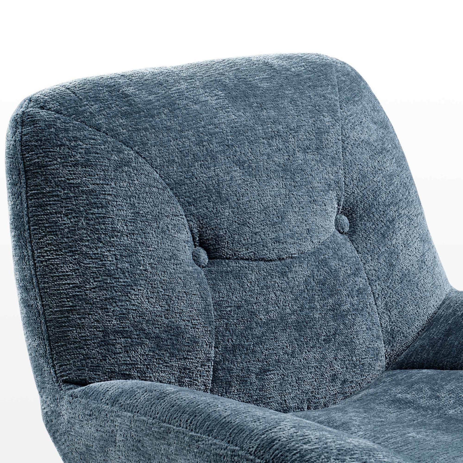 Blue Chenille Swivel Lounge Chair Backrest Detail.