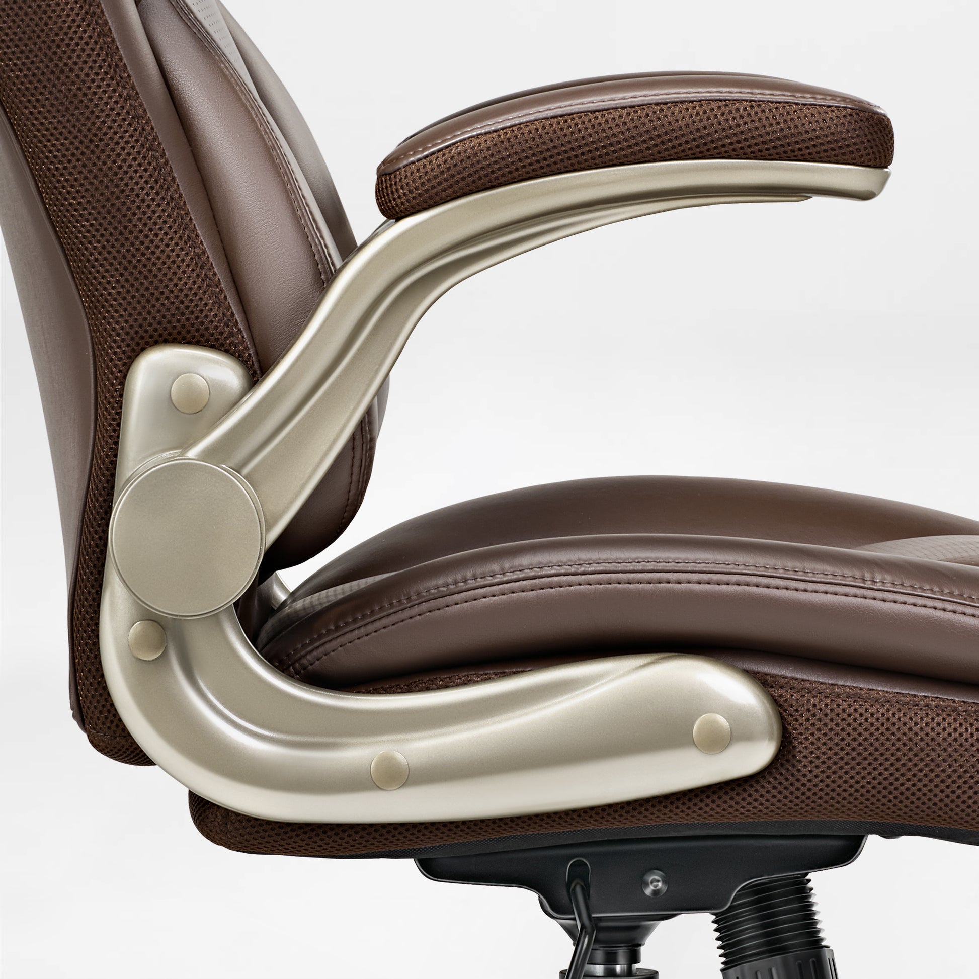 Galene Ergonomic Brown Faux Leather Office Chair With Breathable Mesh Headrest.
