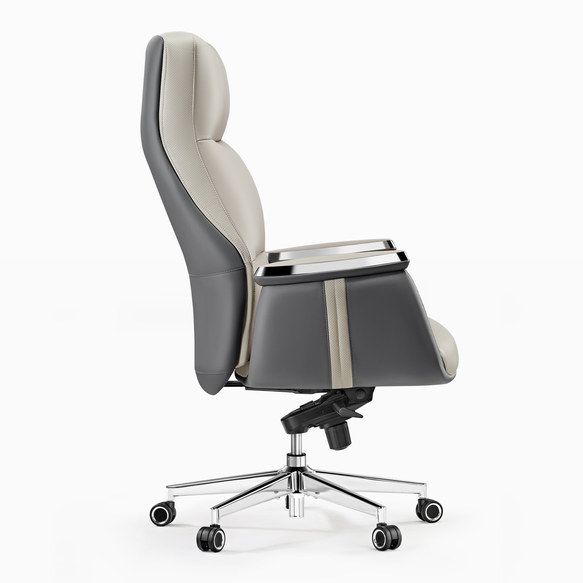 Royal II Executive Ergonomic Office Chair - Cream and Gray Leather, Ergonomic Design.