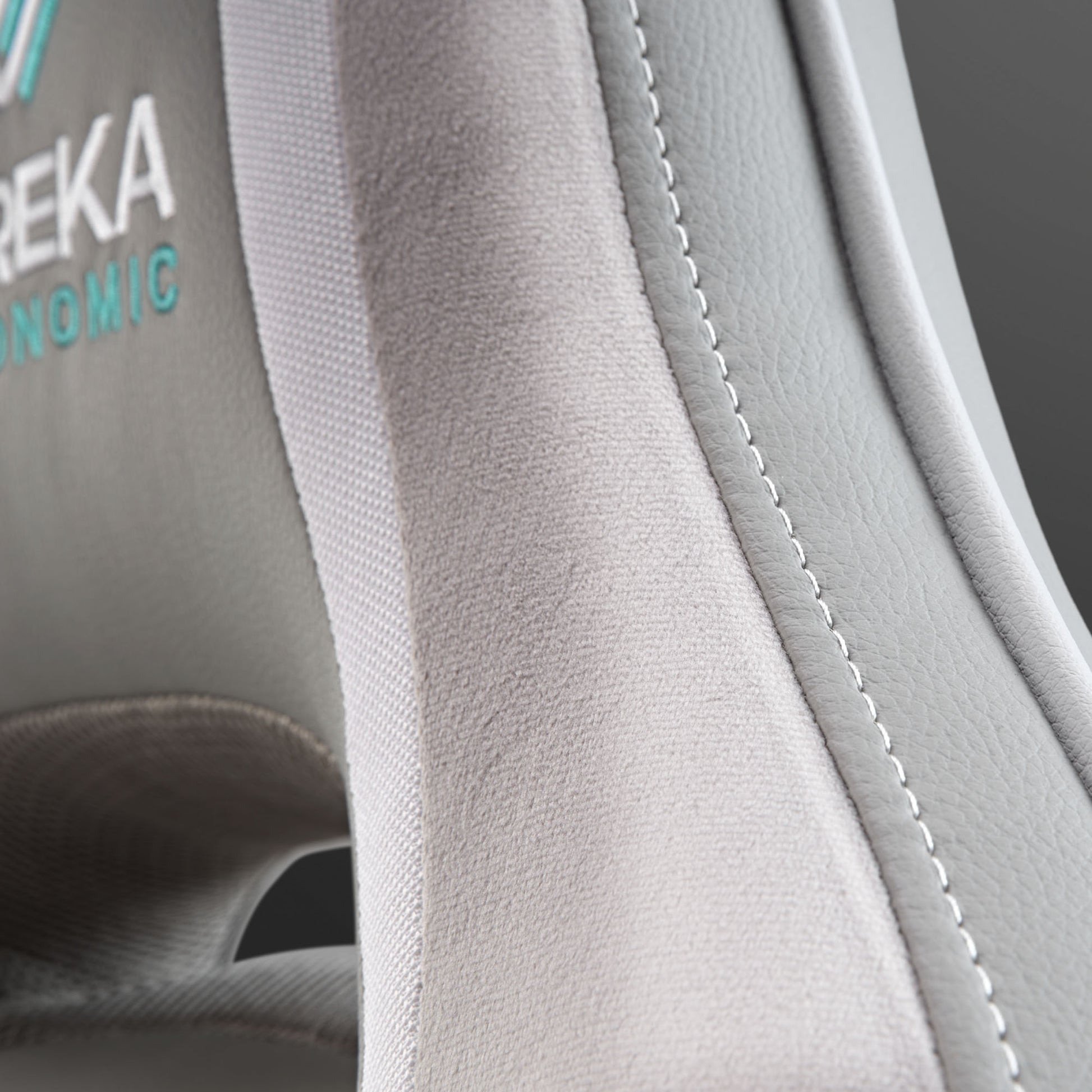 Eureka Ergonomic Gaming Chair Detail: Gray Pu Leather, Velour and Mesh, Ergonomic Design.