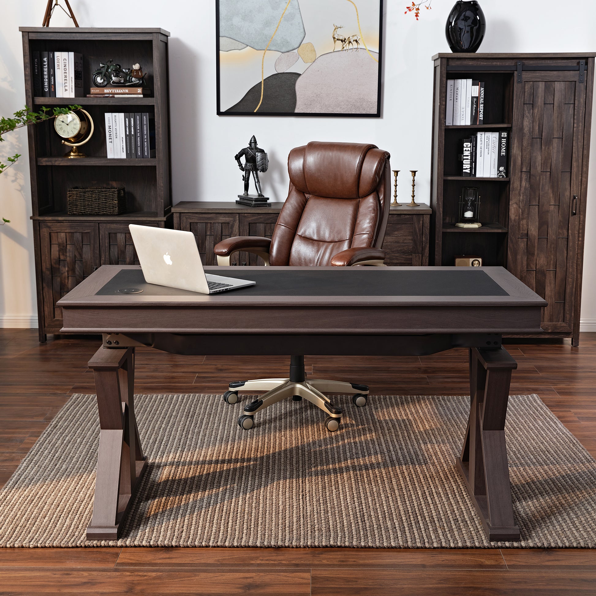Eureka Ark X 60'' Executive Standing Desk with Leather Finish Desktop for Home Office