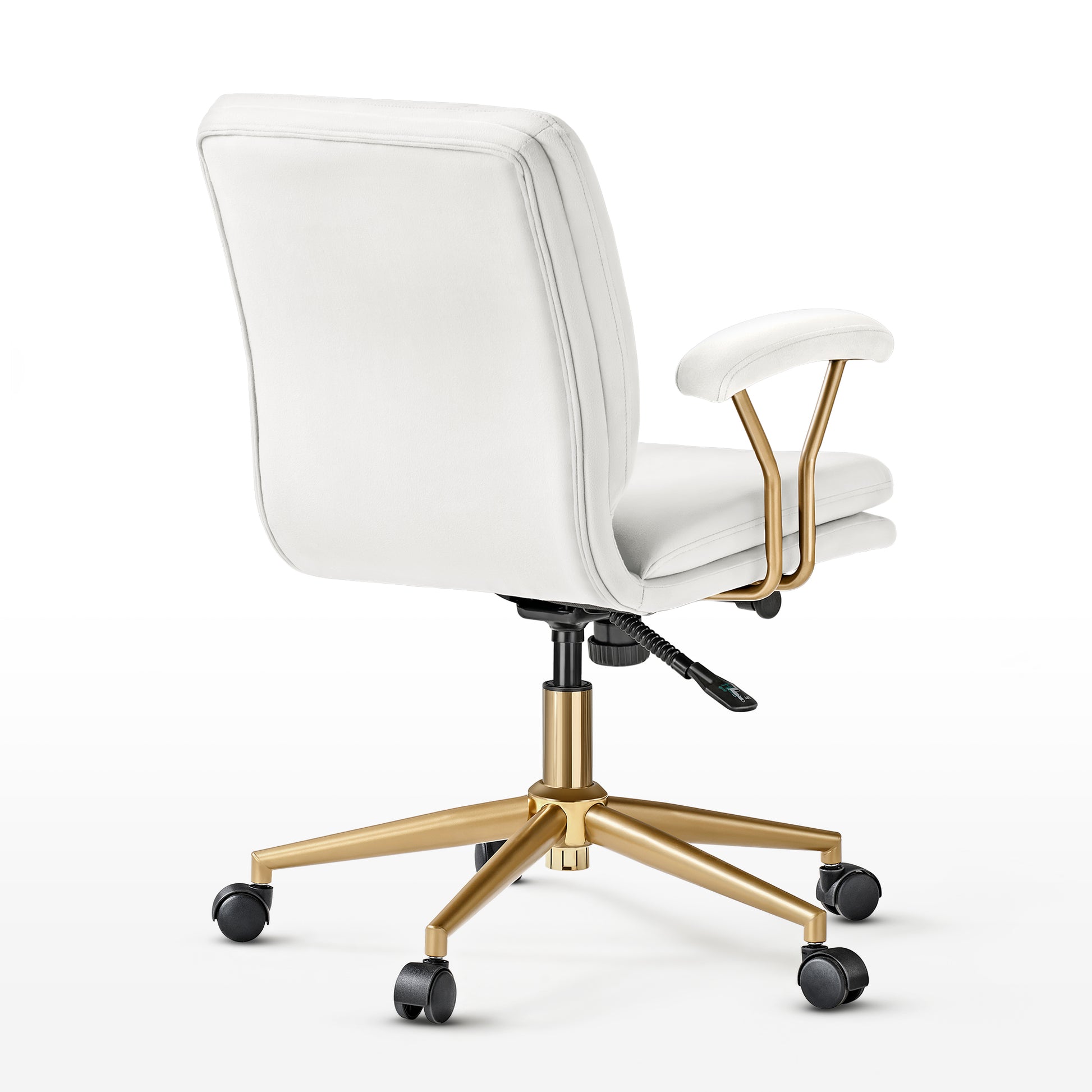 Adena Velvet Office Chair With White Velvet Upholstery and Gold Base, Modern Office Chair,Back View.