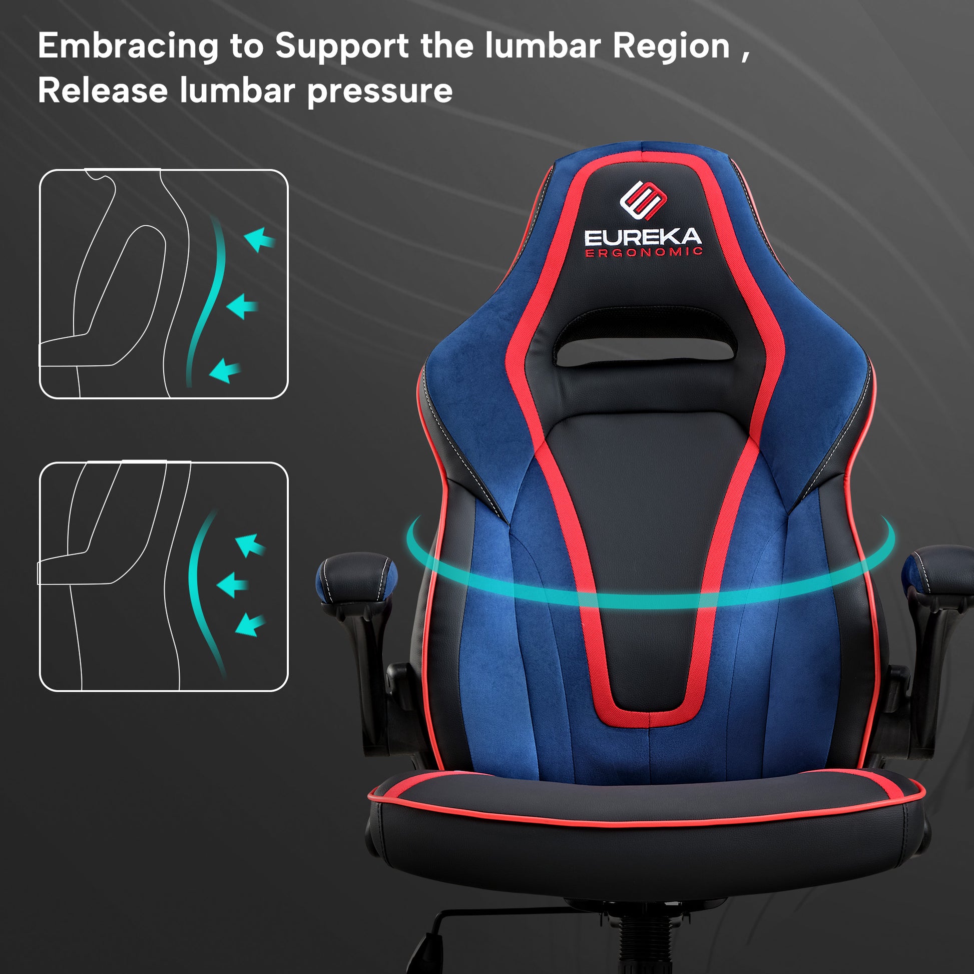 Eureka Ergonomic Vortex Gaming Chair, Showcasing Lumbar Support and Pressure Relief Design.