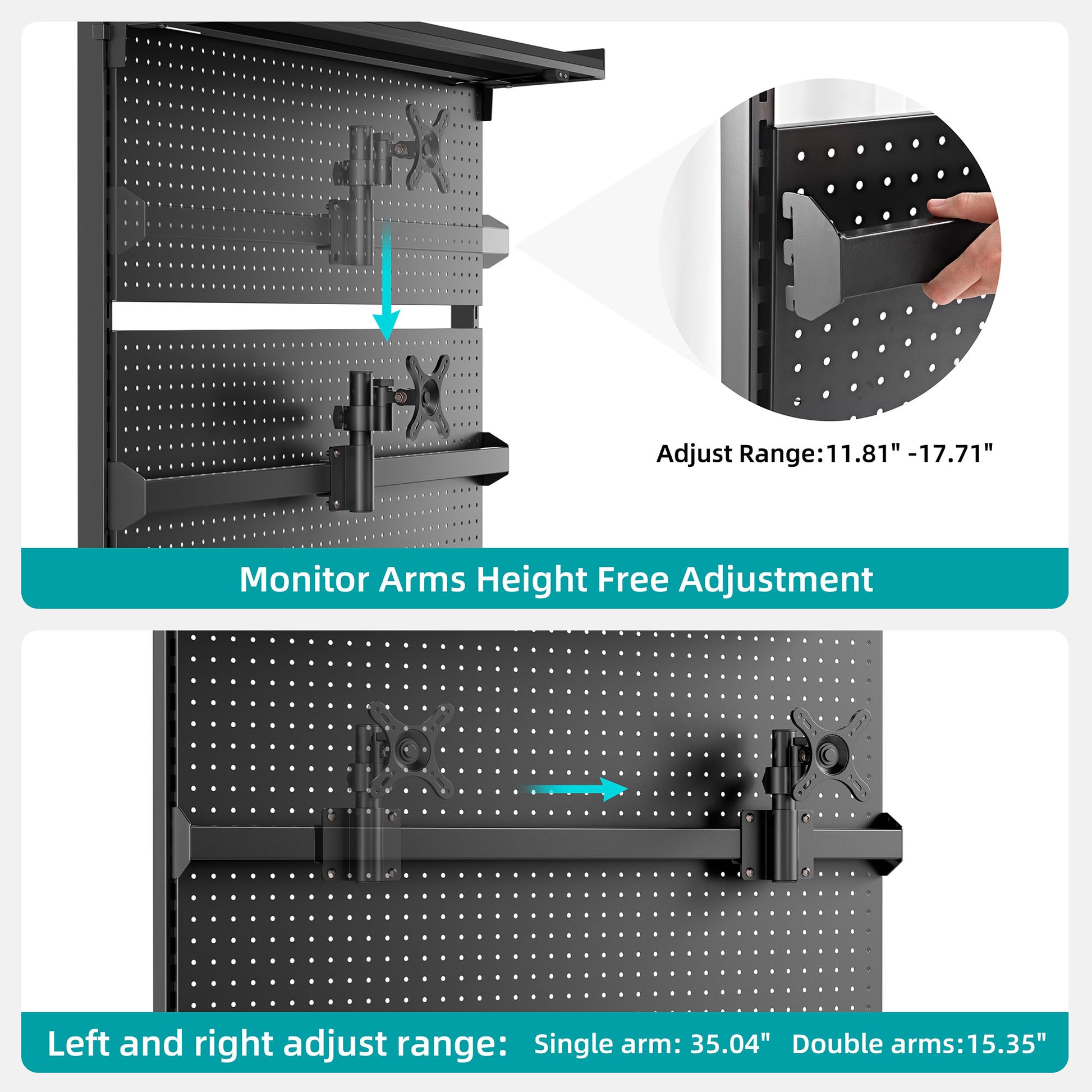Eureka Ergonomic Aegispeg Board: Adjustable Monitor Arms With Height and Range Adjustments, for Optimal Desk Organization.
