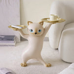 23''H Enchanting Cat Side Table, Beige Cat-Shaped Design With Dual Trays, Home Decor.