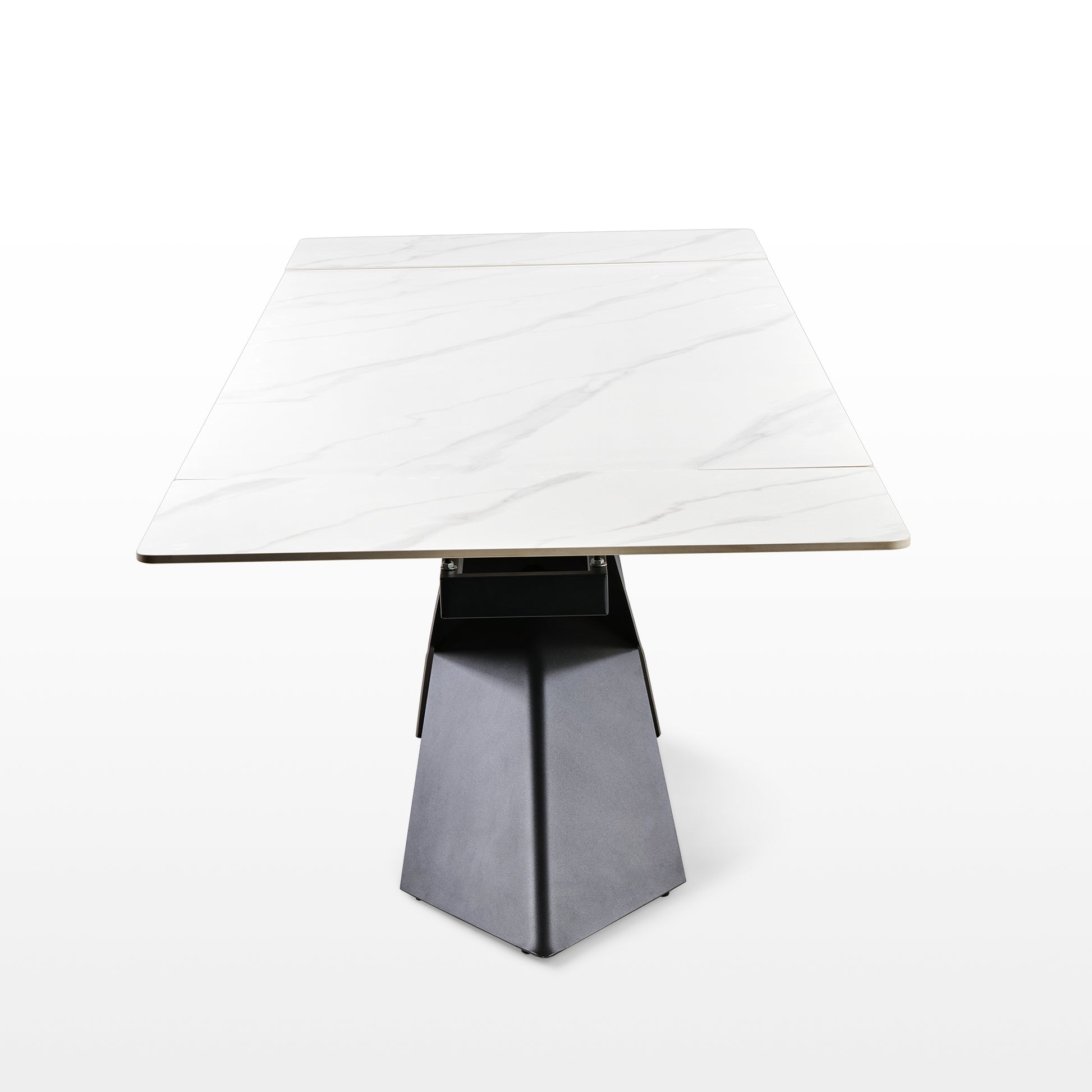 Evelyn Extendable Dining Table, White Sintered Stone Top, Modern Black Base, Dining Set.