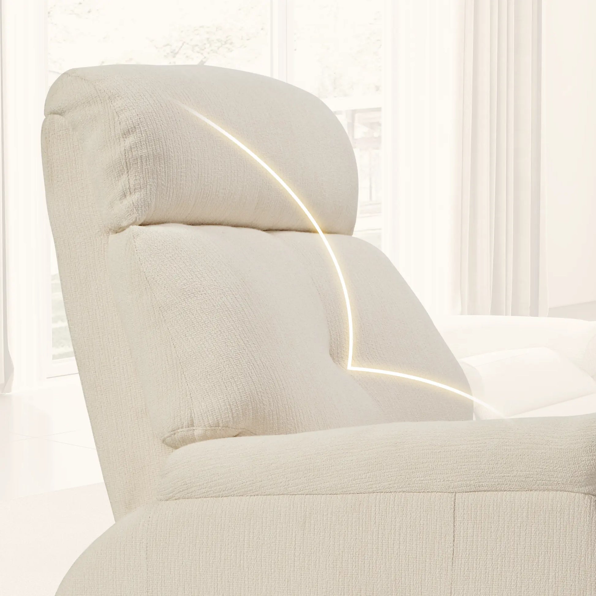 Beige Cotton-Linen Fabric Detail On Henry-Armrest Zero Gravity Recliner, Comfort.