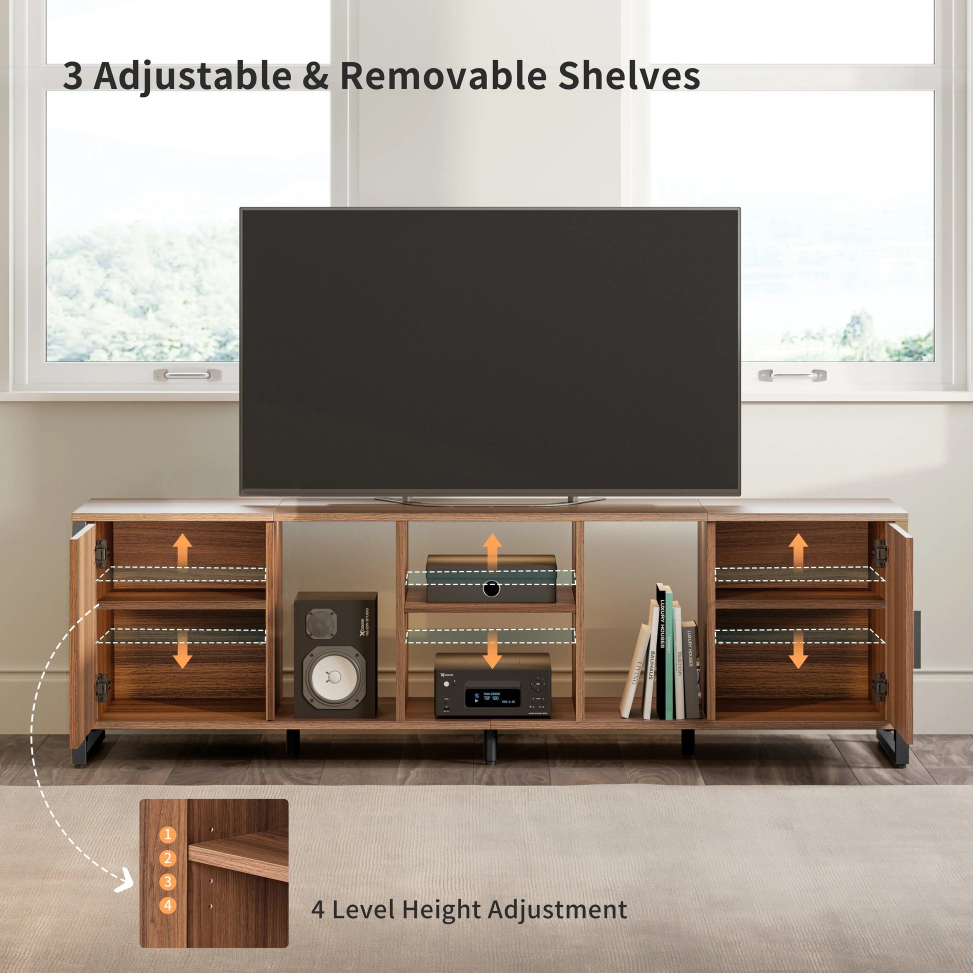 Sonoma 70 Tv Stand With Adjustable Shelves, Wood Grain Finish.