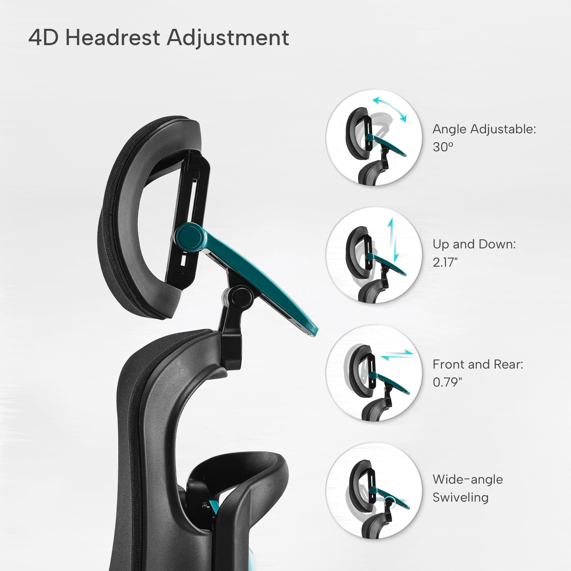 4D Headrest Adjustment, Blue, fabric