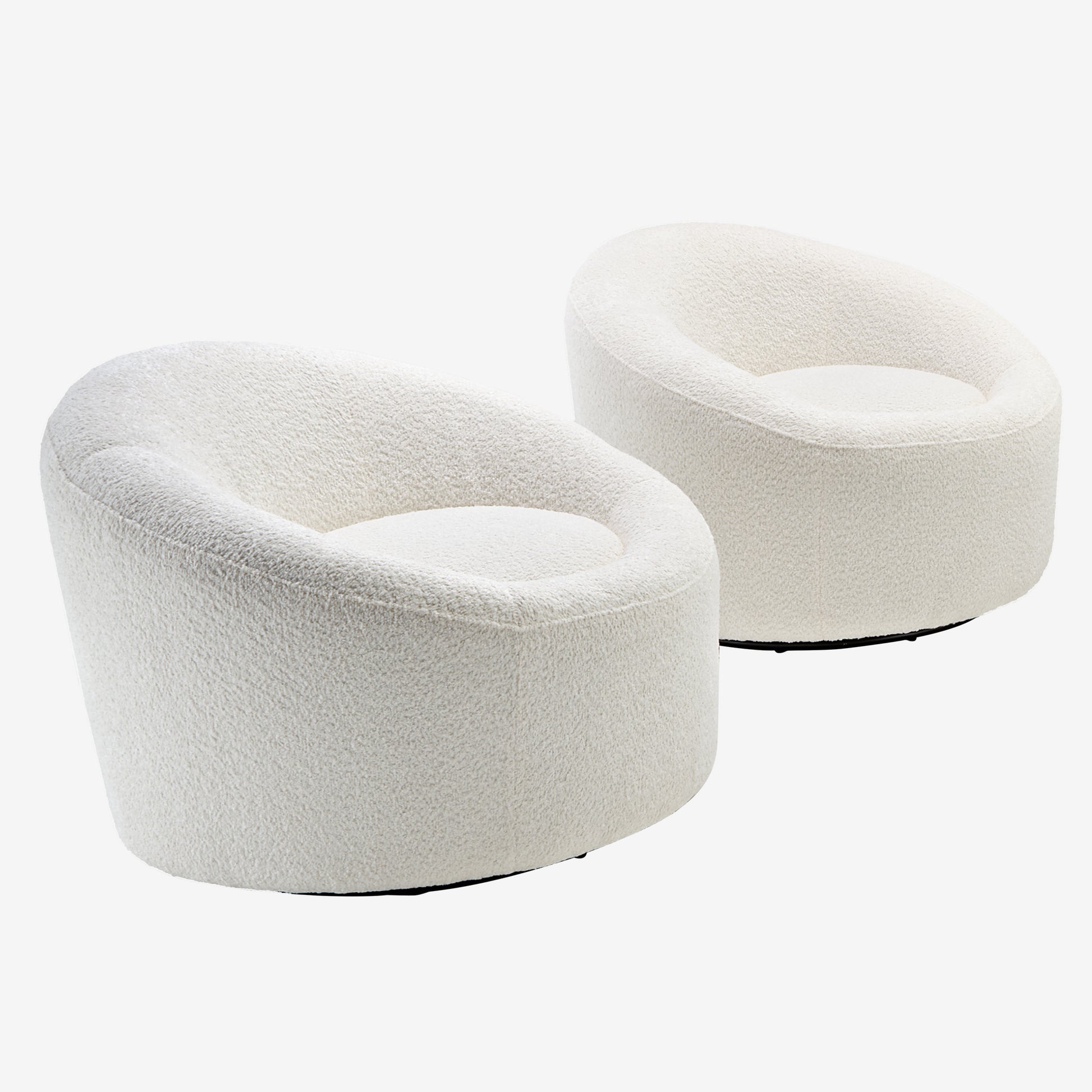 Elison Swivel Accent Chair in White Boucle Fabric, Modern and Comfortable Design.