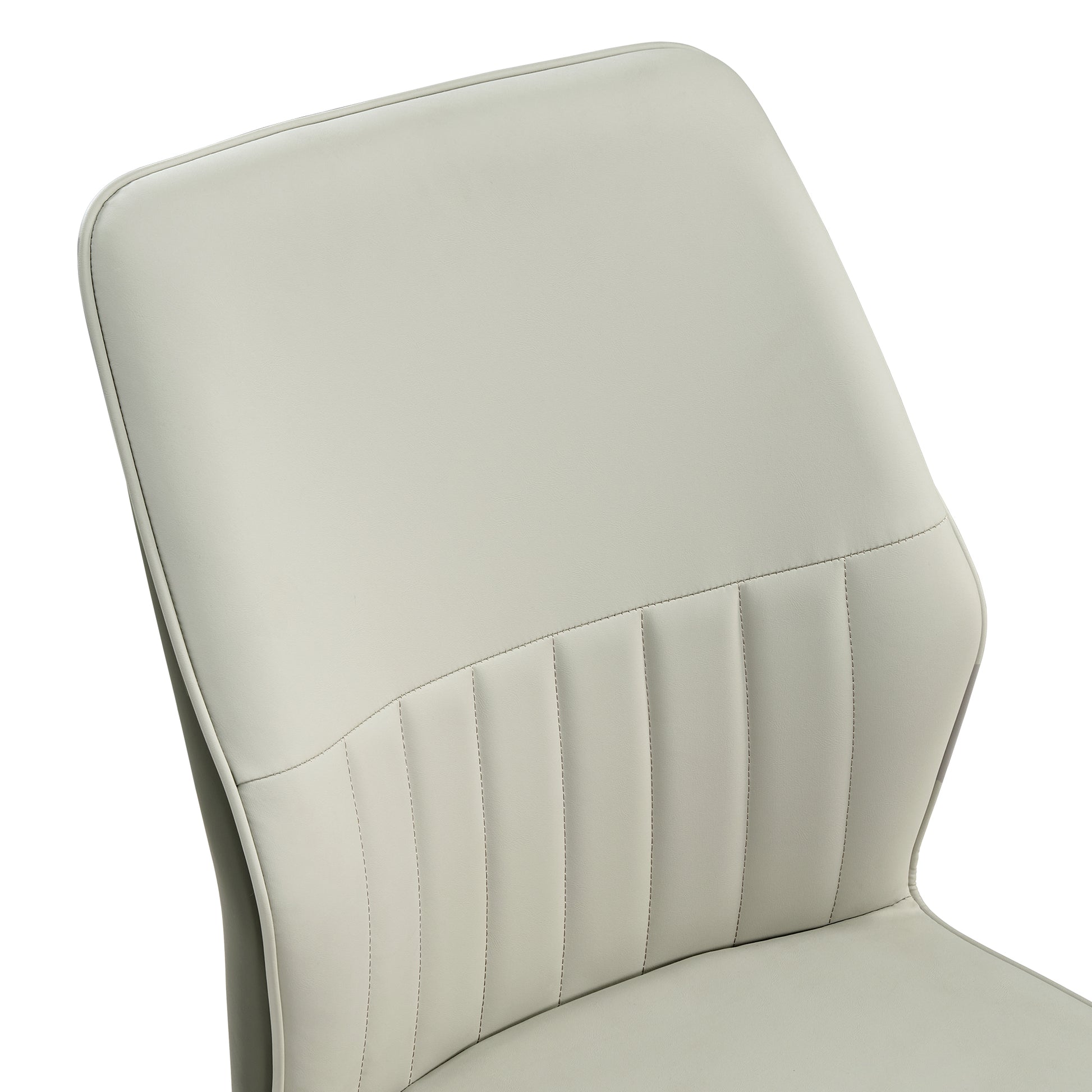 Ember Dining Chair Backrest Detail in Light Gray Upholstery, Modern Dining Room Furniture.