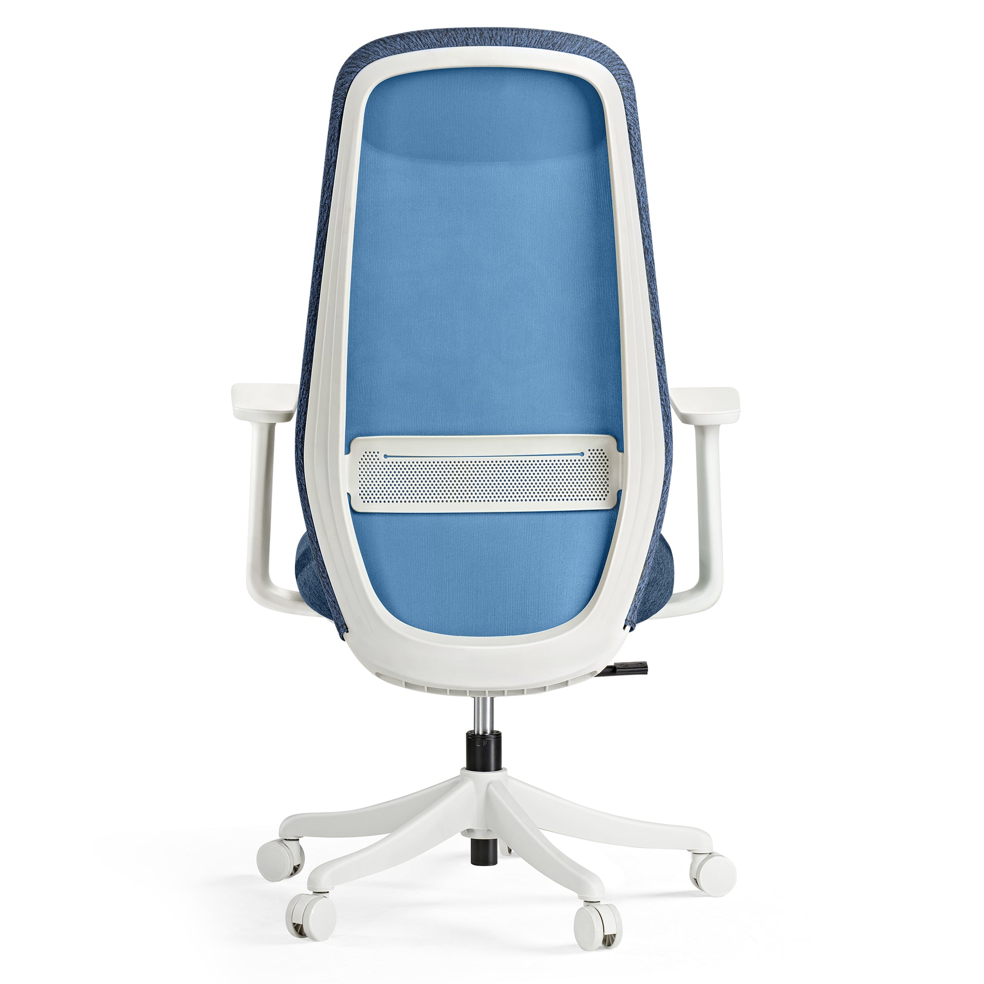 Skylar-Lite Duo Hue Ergonomic Office Chair, Blue Woven Fabric and White Frame.