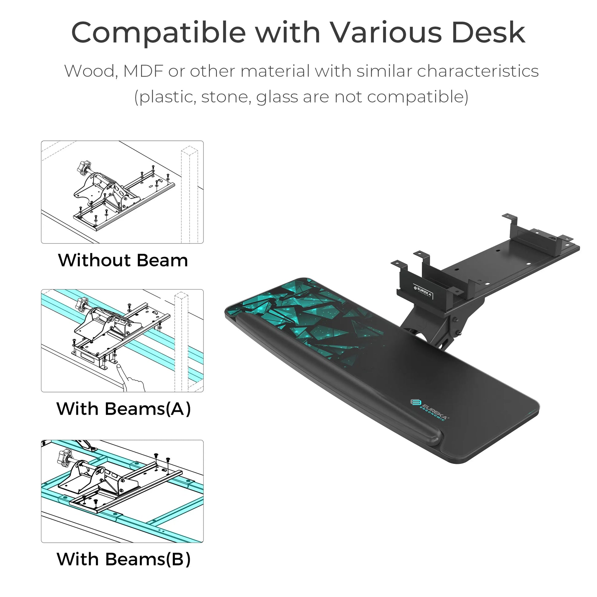 Eureka Ergonomic Adjustable Keyboard Tray, Compatible With Wood and Mdf Desks, Ergonomic Design.