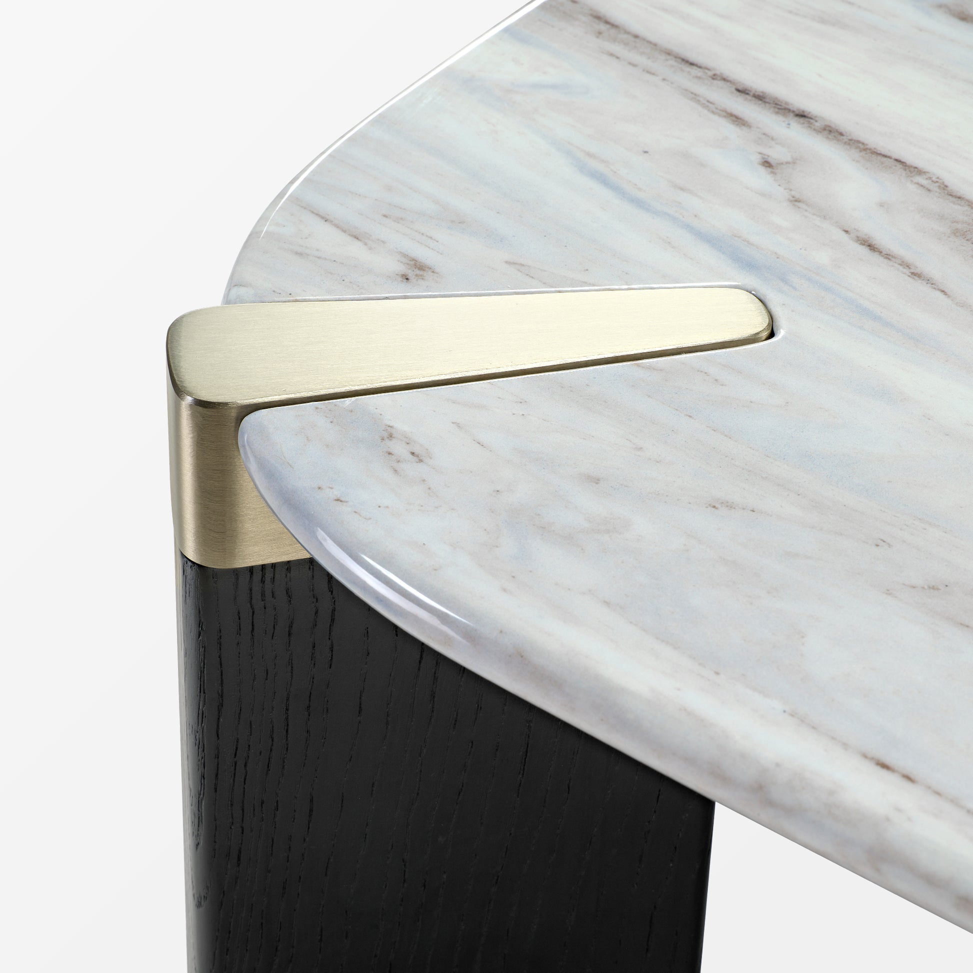Close-Up of Prada Green Marble Coffee Table Corner With Gold Accents. Modern Luxury Furniture Design.