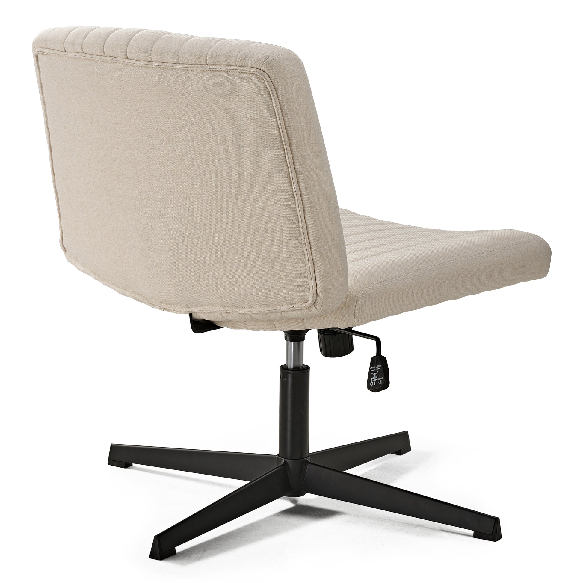 Adena Swivel Lounge & Office Chair in Beige Linen-Blend Fabric, Ergonomic Design, Height Adjustable, Black Base.