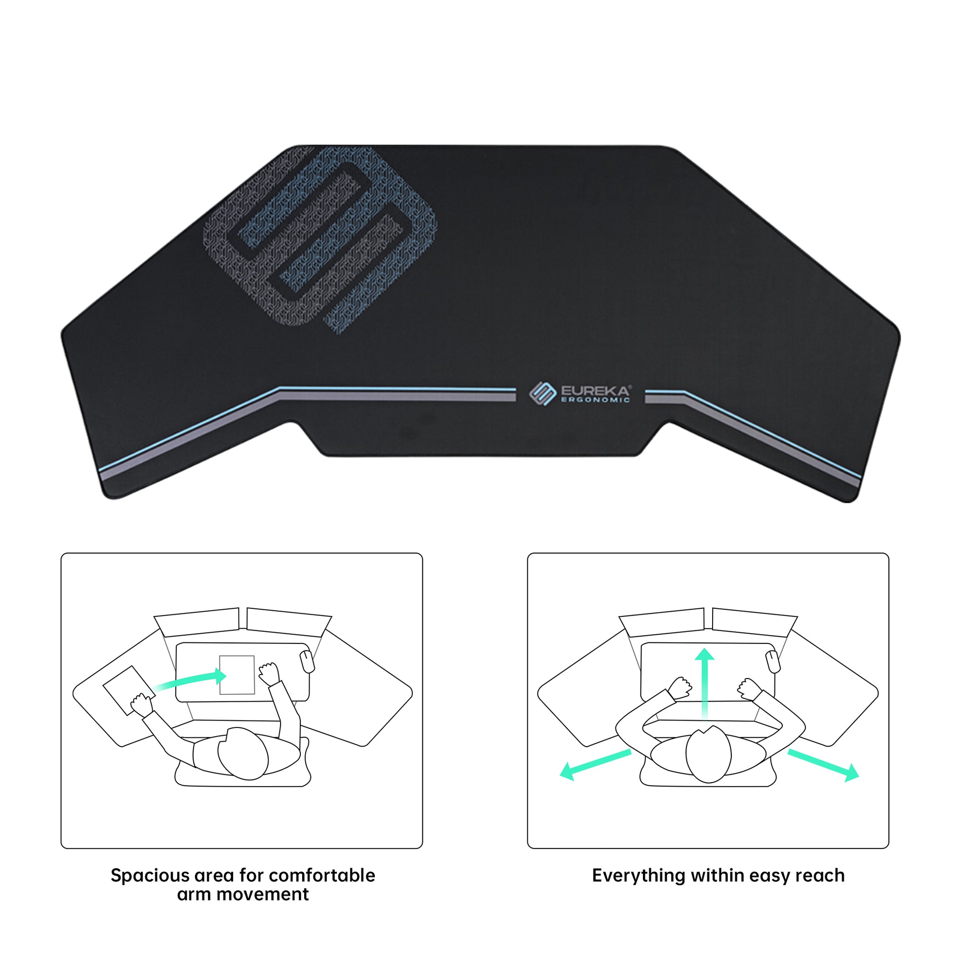 Eureka Ergonomic Aero Pro Wing-Shaped Desk Surface, Black Gaming Desk, Ergonomic Design, Spacious, Easy Reach.